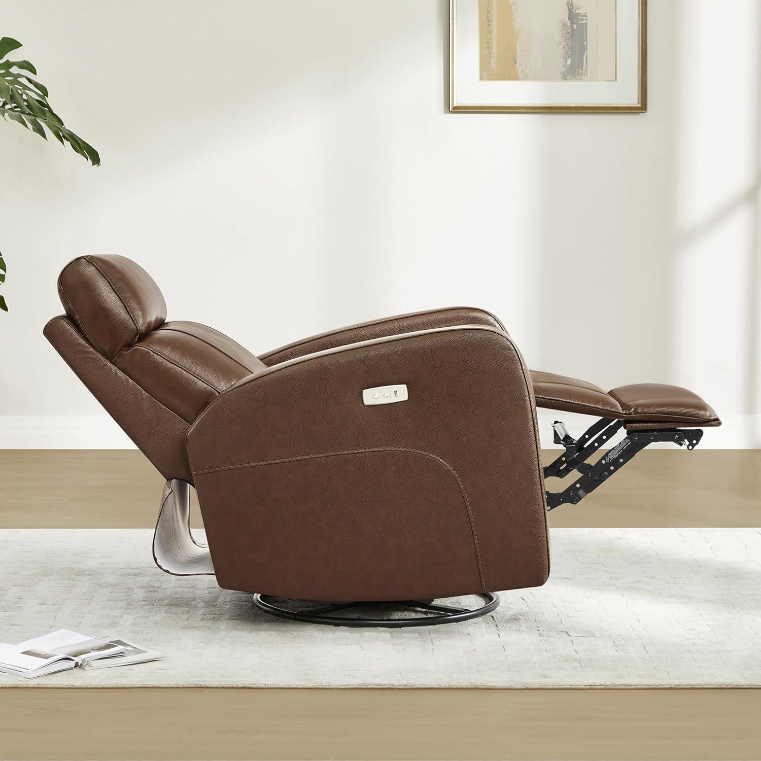 image:imageCHITA Genuine Leather Power Swivel Glider Recliner Chair FSC Certified Double Layer Backrest Truck Armrest Recliner Chair Sofa for Living RoomWhiteLight Brown