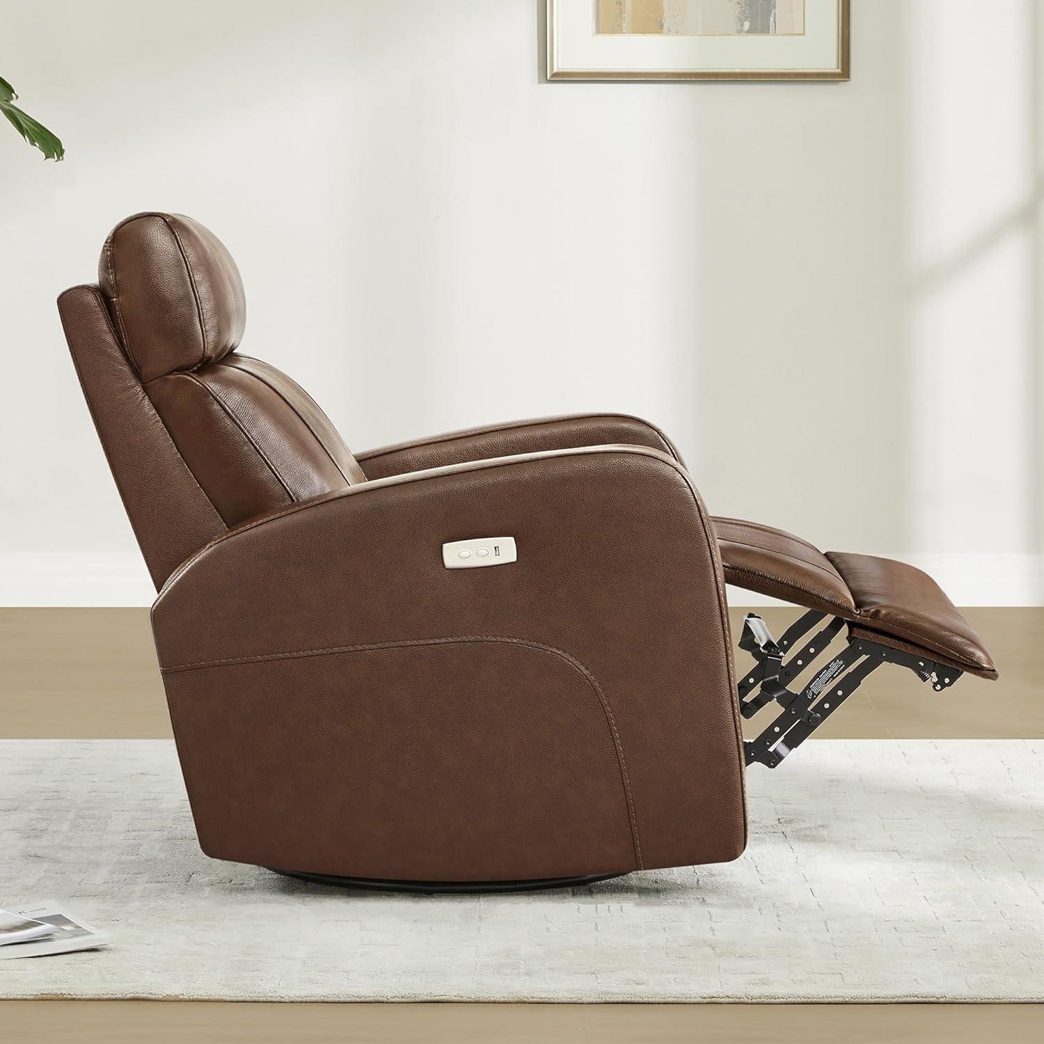 image:imageCHITA Genuine Leather Power Swivel Glider Recliner Chair FSC Certified Double Layer Backrest Truck Armrest Recliner Chair Sofa for Living RoomWhiteLight Brown