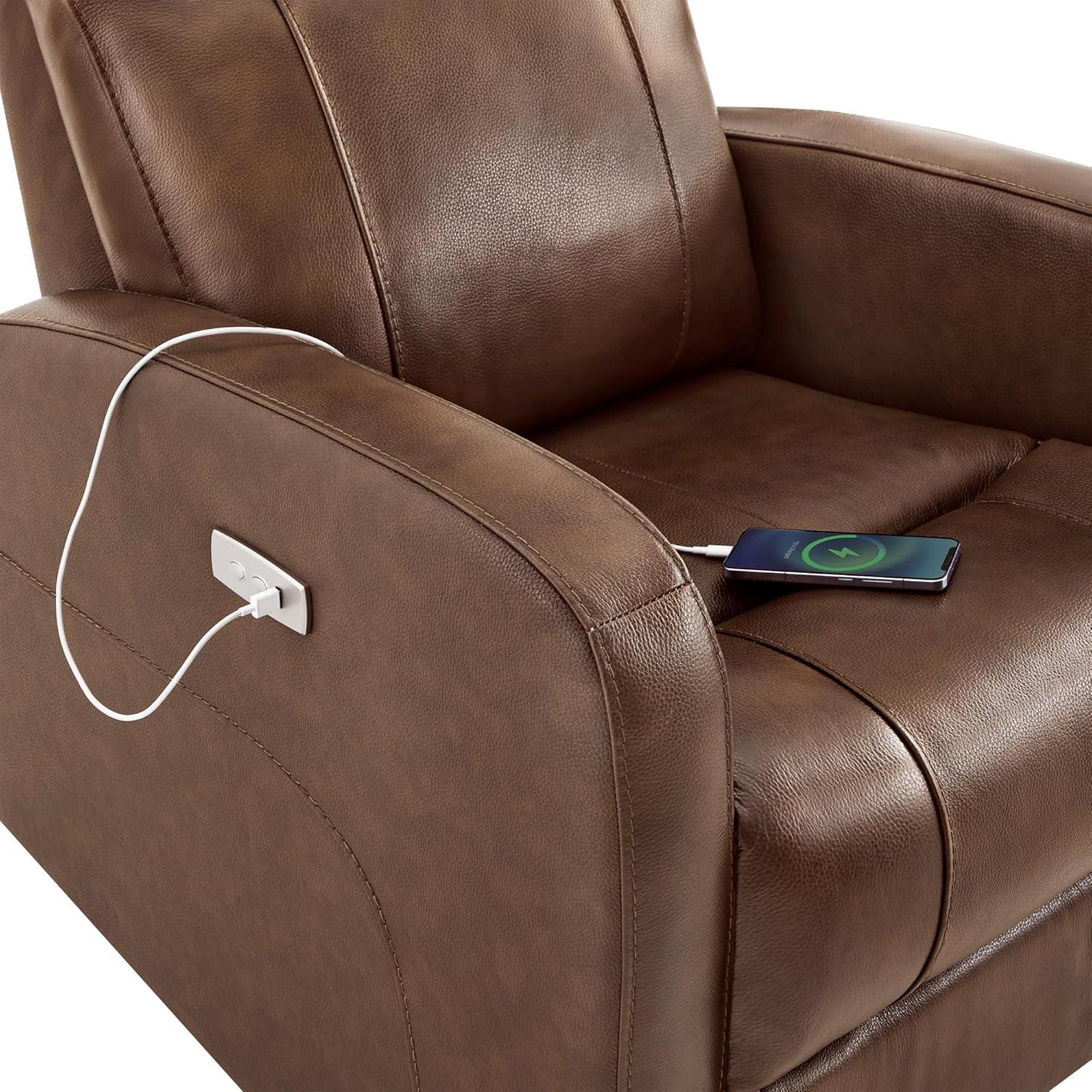 image:imageCHITA Genuine Leather Power Swivel Glider Recliner Chair FSC Certified Double Layer Backrest Truck Armrest Recliner Chair Sofa for Living RoomWhiteLight Brown