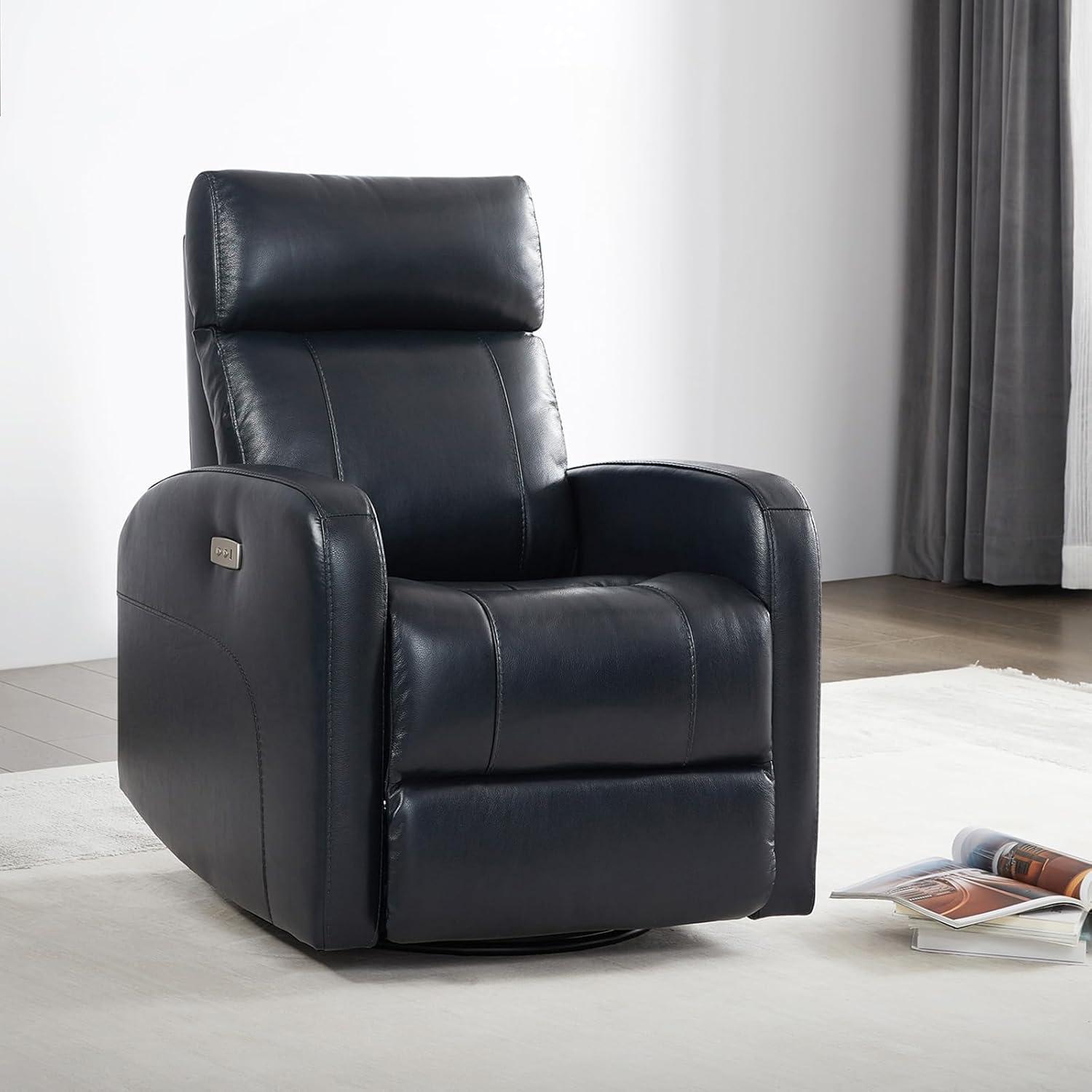 image:imageCHITA Genuine Leather Power Swivel Glider Recliner Chair FSC Certified Double Layer Backrest Truck Armrest Recliner Chair Sofa for Living RoomWhiteNavy