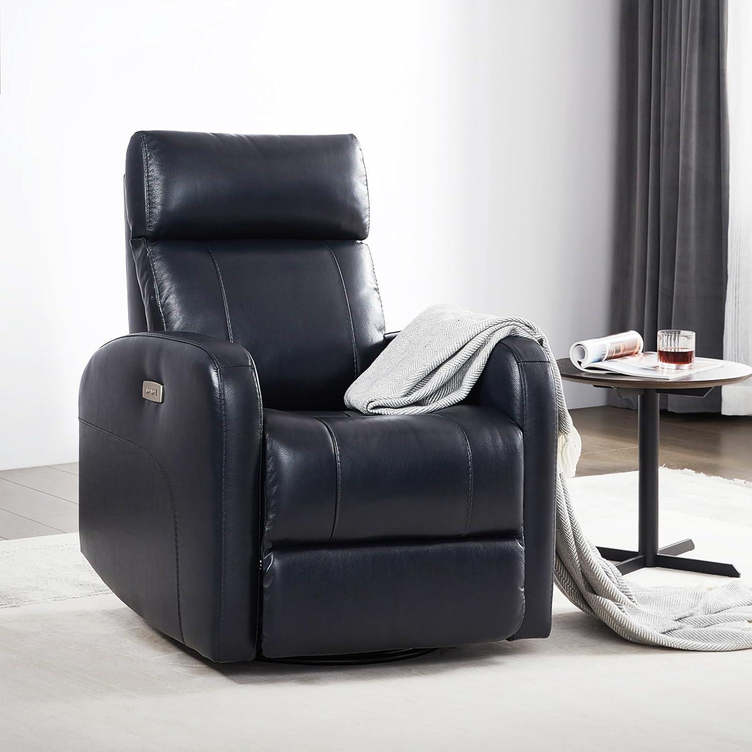 image:imageCHITA Genuine Leather Power Swivel Glider Recliner Chair FSC Certified Double Layer Backrest Truck Armrest Recliner Chair Sofa for Living RoomWhiteNavy