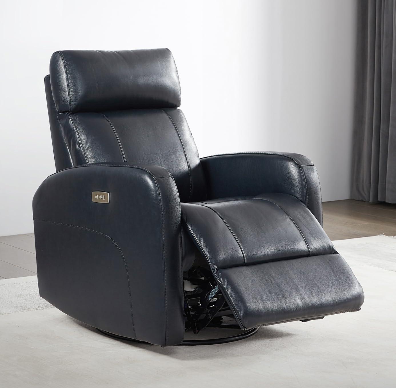 image:imageCHITA Genuine Leather Power Swivel Glider Recliner Chair FSC Certified Double Layer Backrest Truck Armrest Recliner Chair Sofa for Living RoomWhiteNavy