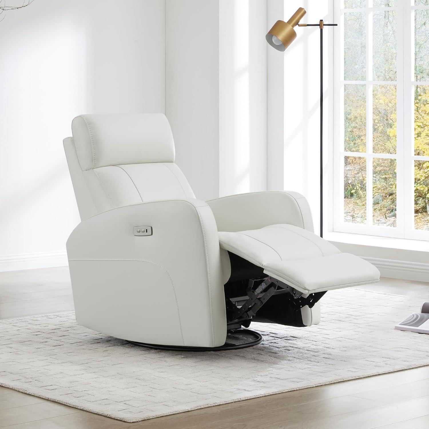 image:imageCHITA Genuine Leather Power Swivel Glider Recliner Chair FSC Certified Double Layer Backrest Truck Armrest Recliner Chair Sofa for Living RoomWhiteWhite