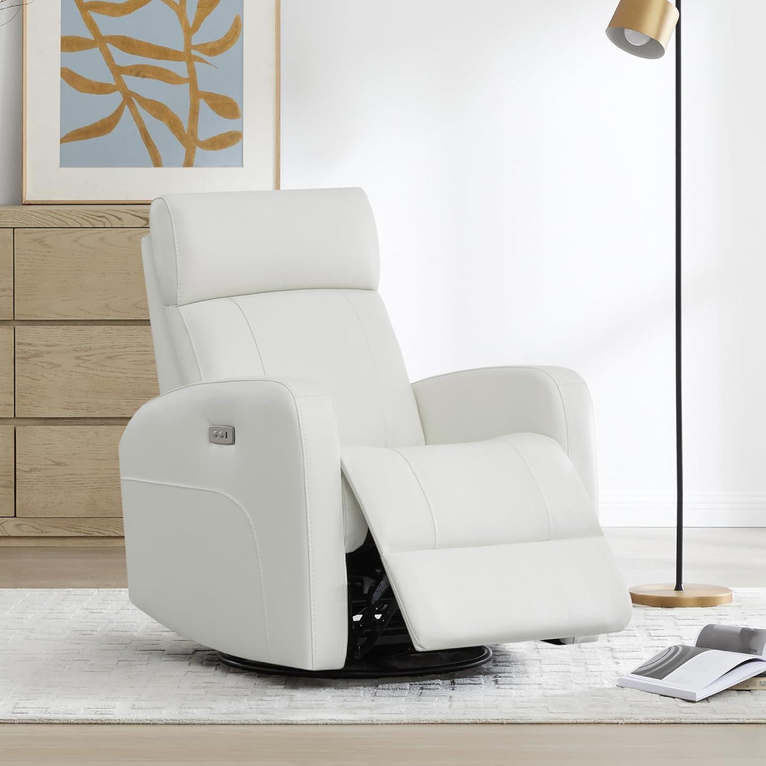 image:imageCHITA Genuine Leather Power Swivel Glider Recliner Chair FSC Certified Double Layer Backrest Truck Armrest Recliner Chair Sofa for Living RoomWhiteWhite
