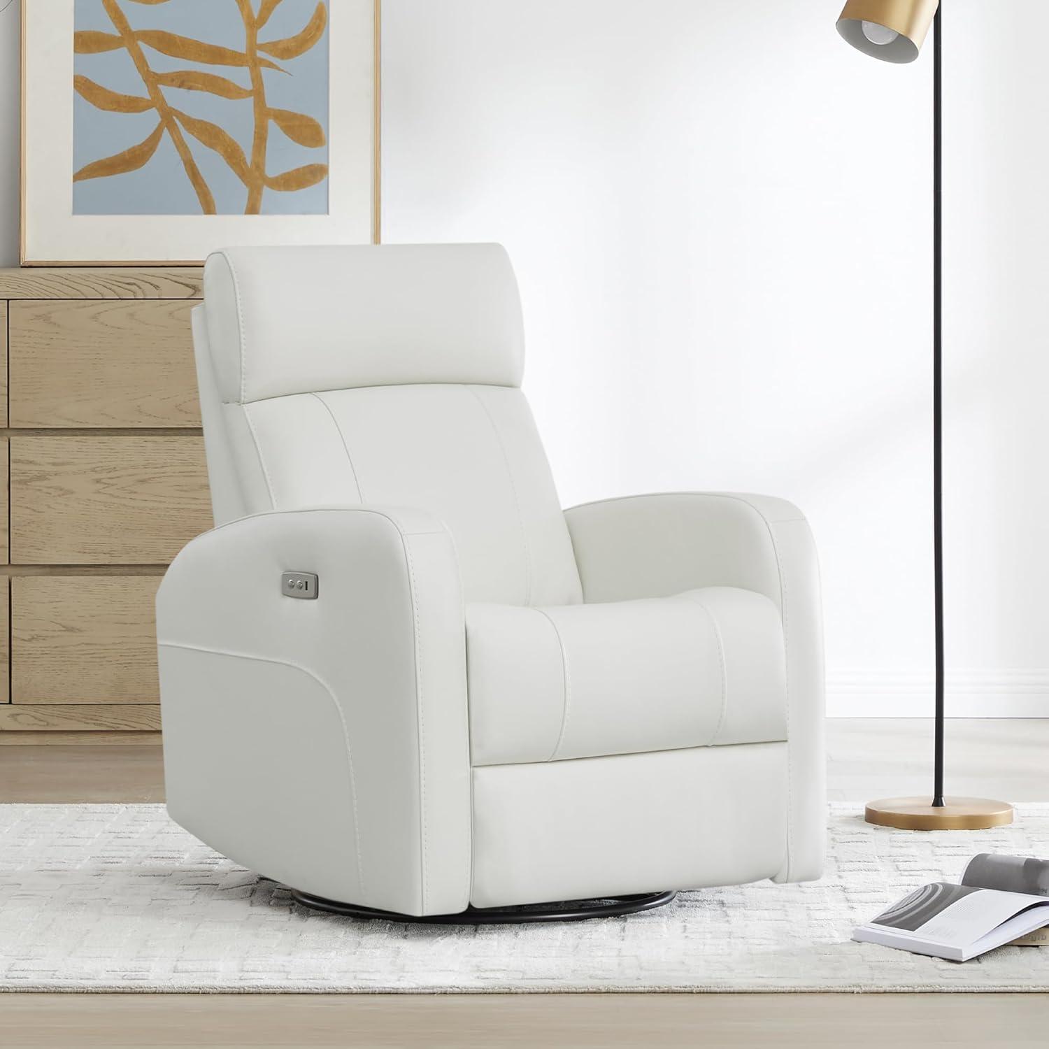 image:imageCHITA Genuine Leather Power Swivel Glider Recliner Chair FSC Certified Double Layer Backrest Truck Armrest Recliner Chair Sofa for Living RoomWhiteWhite