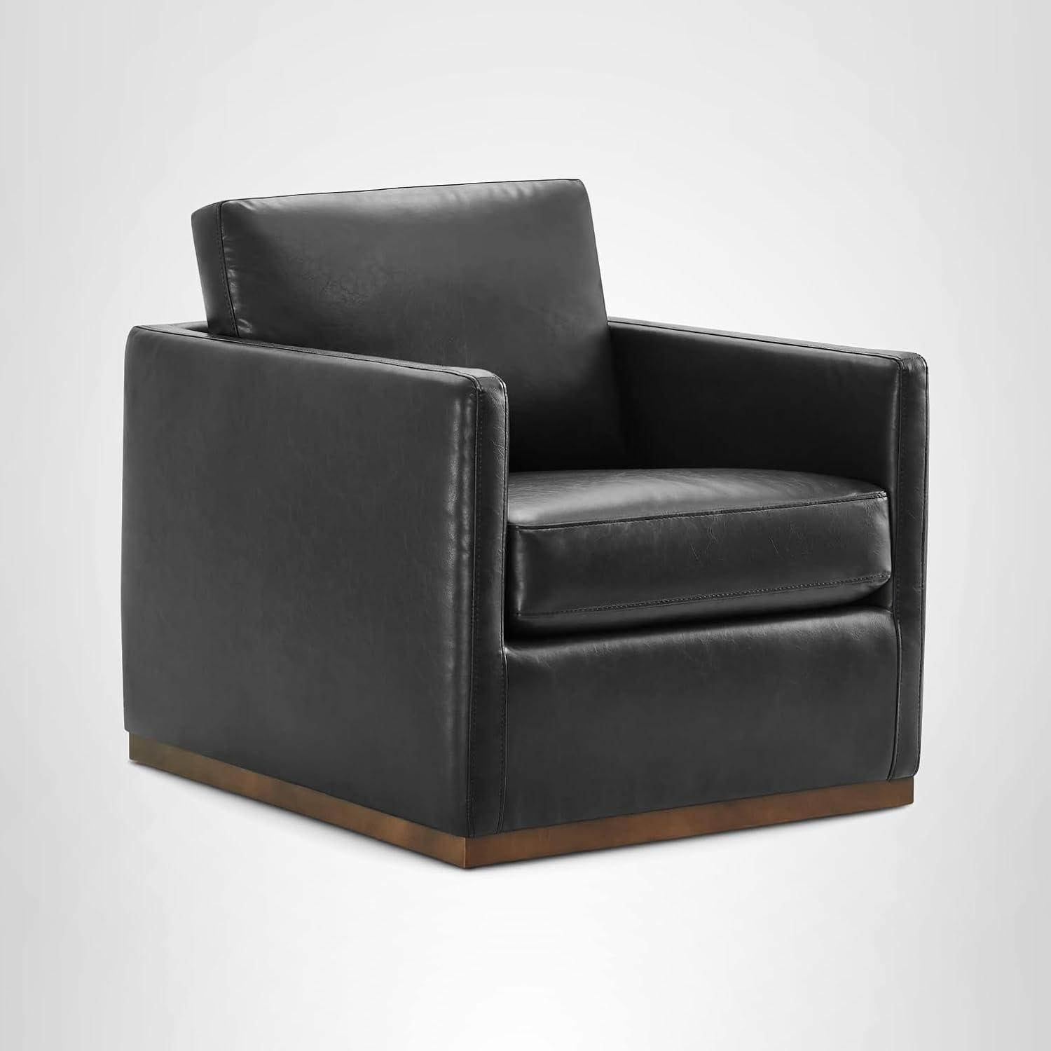 image:imageCHITA Genuine Leather Swivel Accent Chair FSC Certified Mid Century Modern Arm Chair for Living Room and Bedroom Fully Assembled SaddleBlack