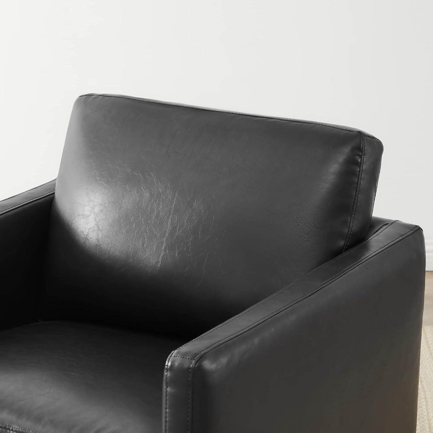 image:imageCHITA Genuine Leather Swivel Accent Chair FSC Certified Mid Century Modern Arm Chair for Living Room and Bedroom Fully Assembled SaddleBlack