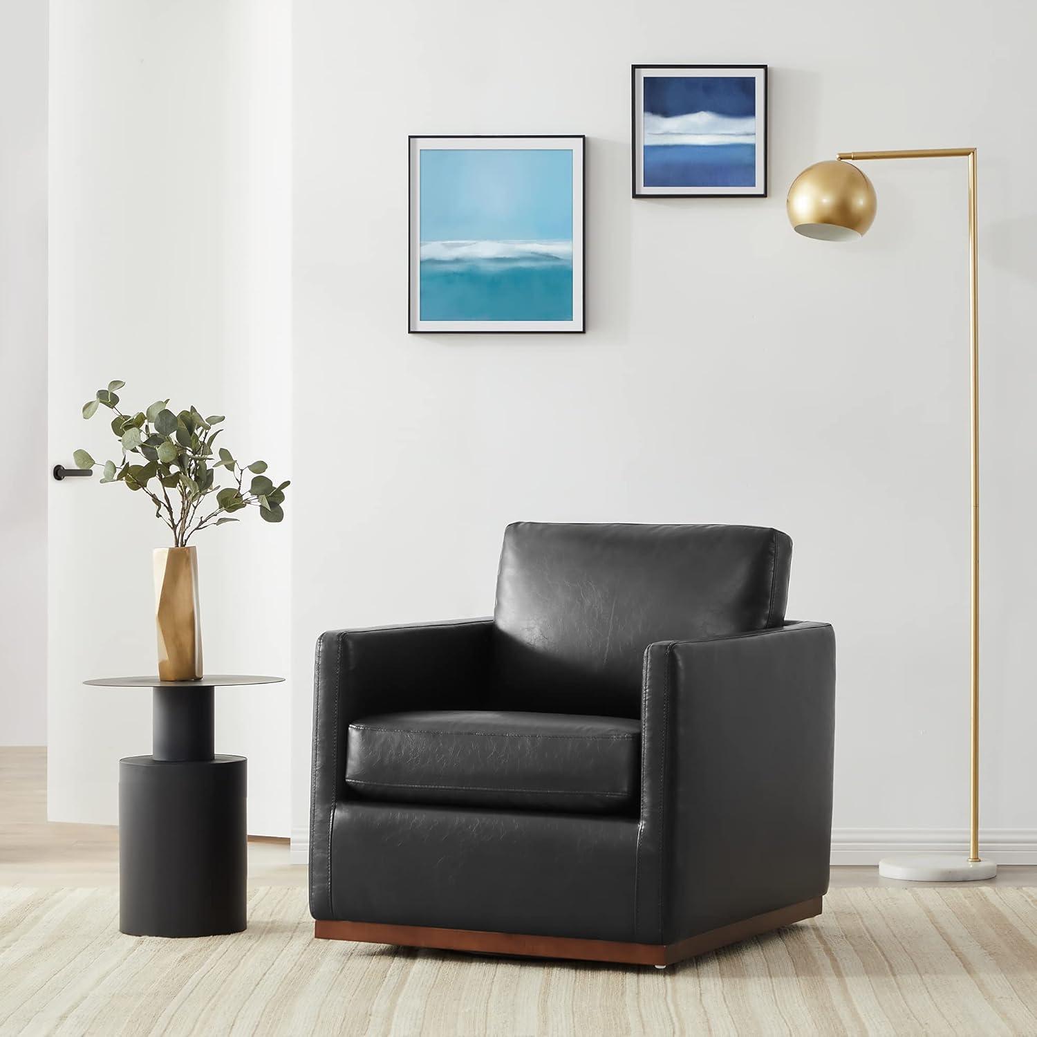 image:imageCHITA Genuine Leather Swivel Accent Chair FSC Certified Mid Century Modern Arm Chair for Living Room and Bedroom Fully Assembled SaddleBlack