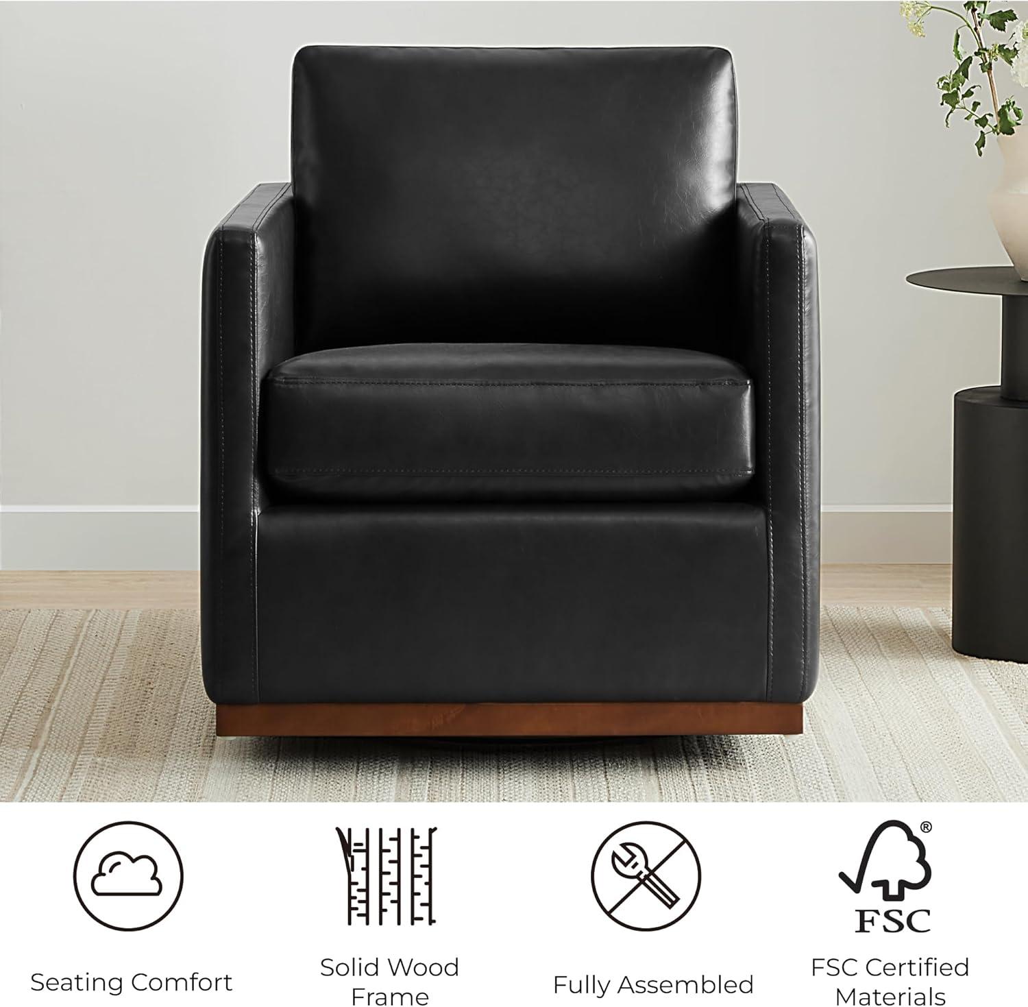 image:imageCHITA Genuine Leather Swivel Accent Chair FSC Certified Mid Century Modern Arm Chair for Living Room and Bedroom Fully Assembled SaddleBlack