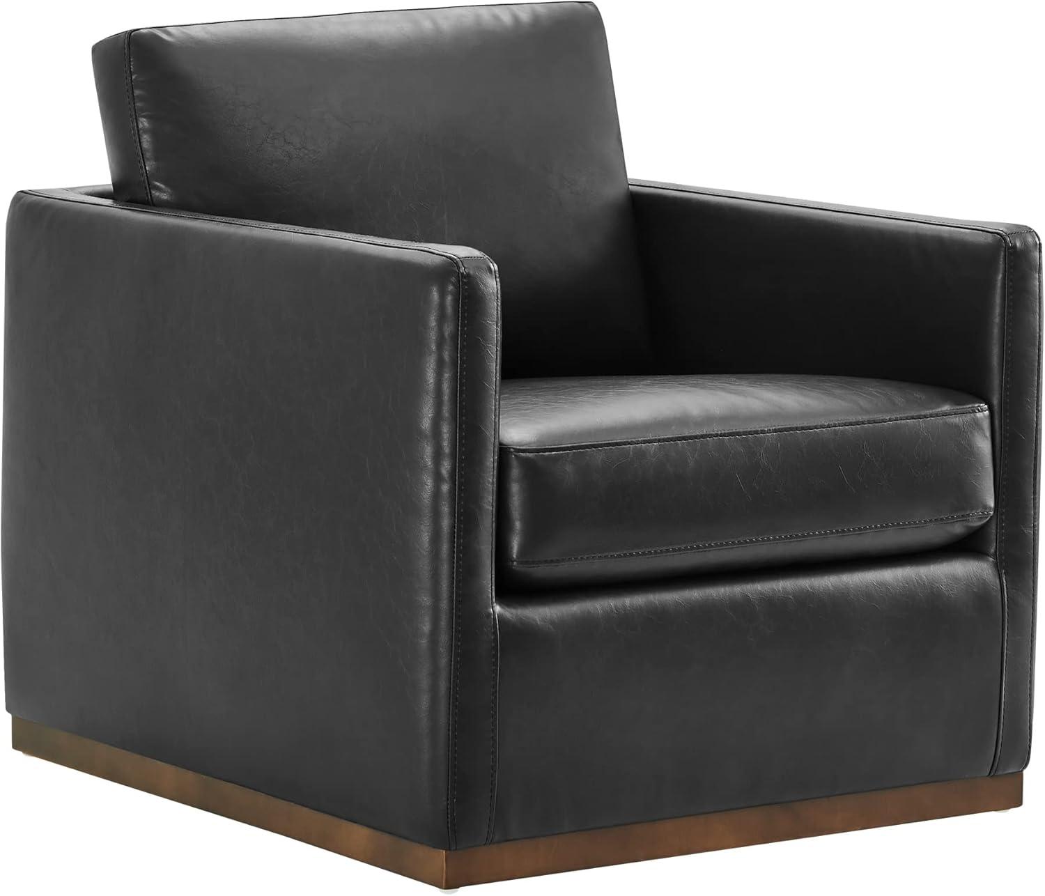 image:imageCHITA Genuine Leather Swivel Accent Chair FSC Certified Mid Century Modern Arm Chair for Living Room and Bedroom Fully Assembled SaddleBlack