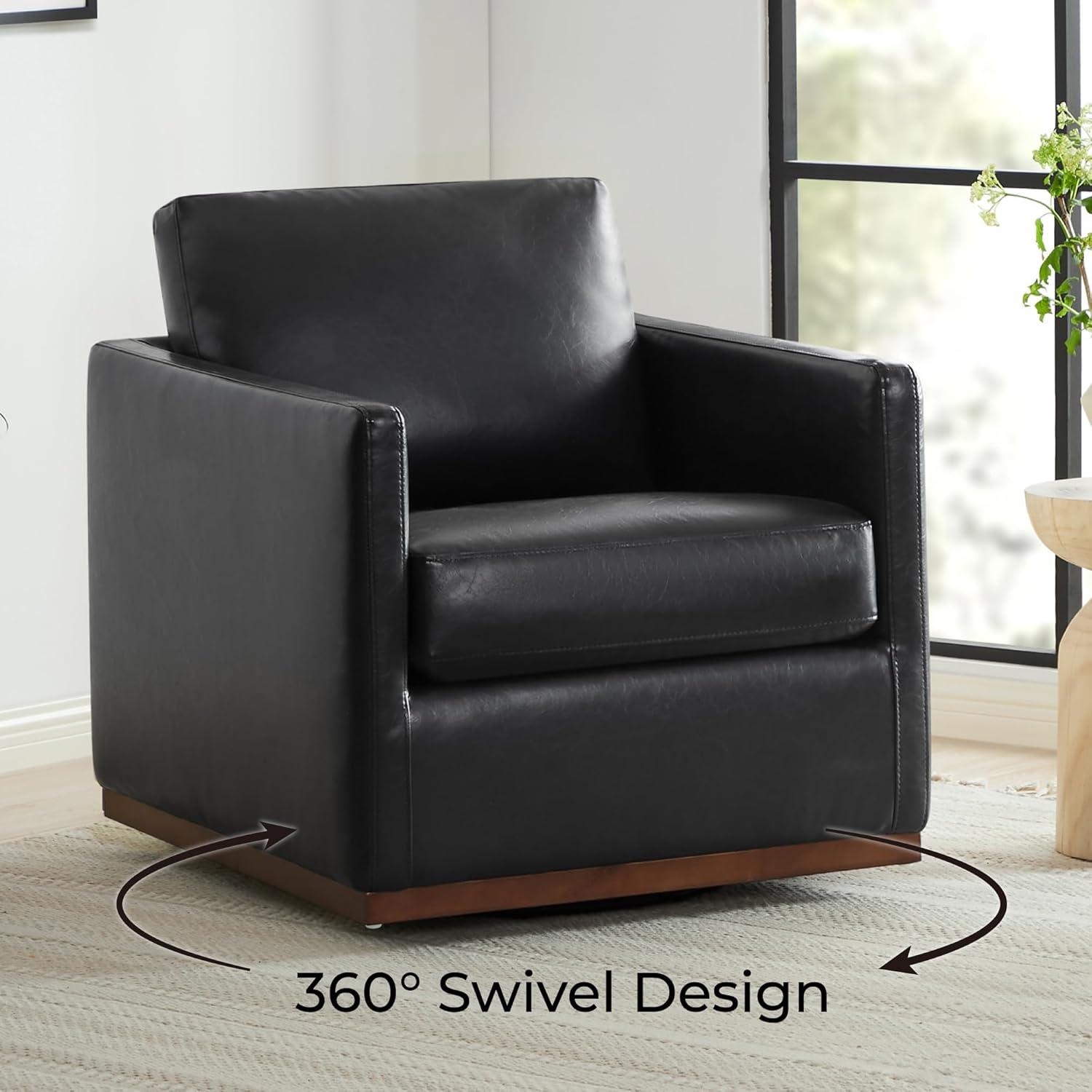 image:imageCHITA Genuine Leather Swivel Accent Chair FSC Certified Mid Century Modern Arm Chair for Living Room and Bedroom Fully Assembled SaddleBlack