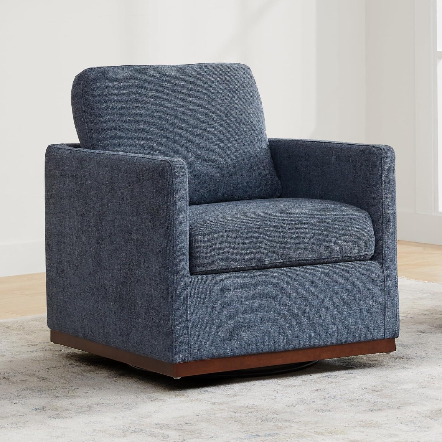 image:imageCHITA Genuine Leather Swivel Accent Chair FSC Certified Mid Century Modern Arm Chair for Living Room and Bedroom Fully Assembled SaddleBule