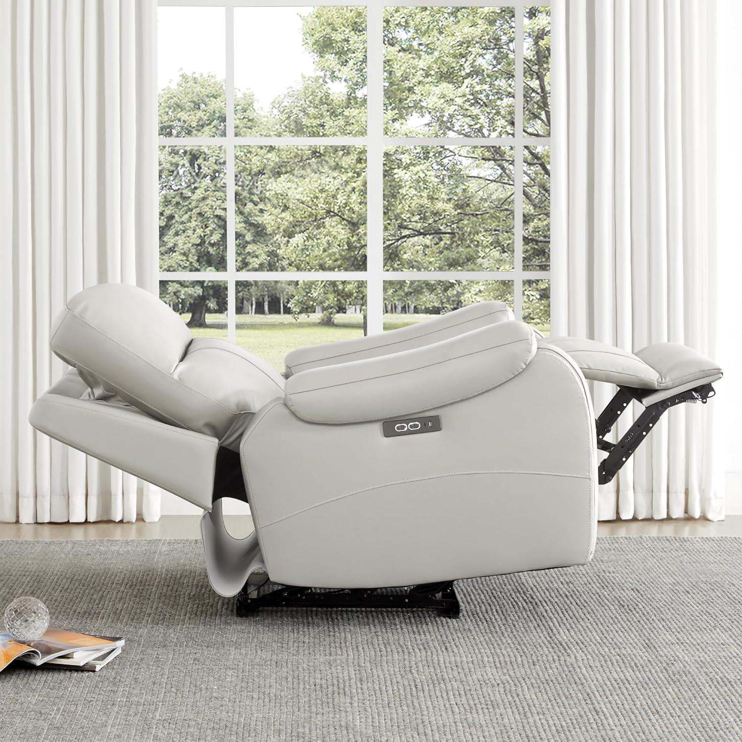 image:imageCHITA Large Power Zero Gravity Recliner Chair Genuine Leather Recliner Chair for Adults with Adjustable Power Headrest and Hidden SlideOut Cupholders USB and TypeC Ports Creamy GreyGrey