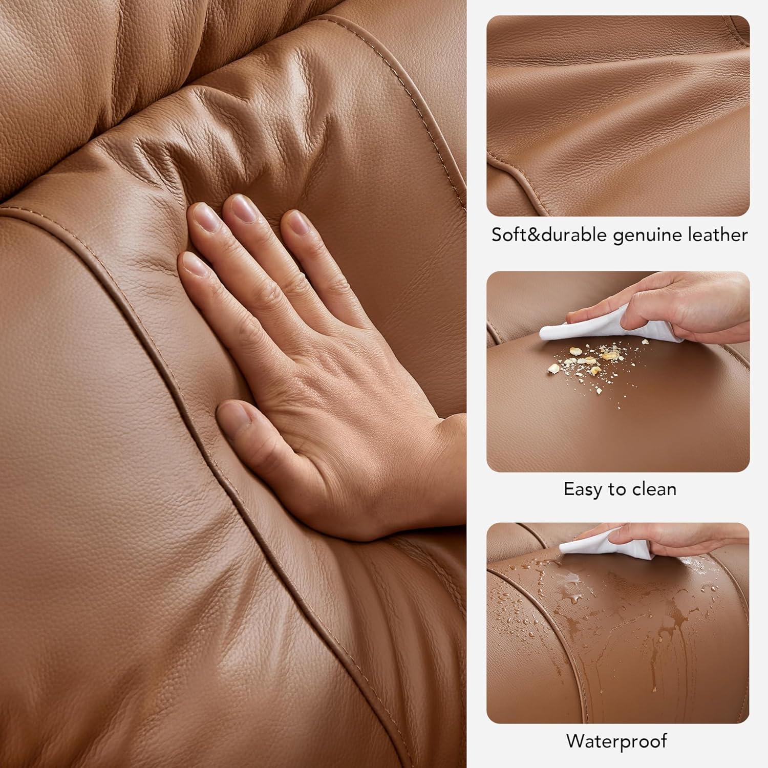 image:imageCHITA Large Power Zero Gravity Recliner Chair Genuine Leather Recliner Chair for Adults with Adjustable Power Headrest and Hidden SlideOut Cupholders USB and TypeC Ports Creamy GreySaddle