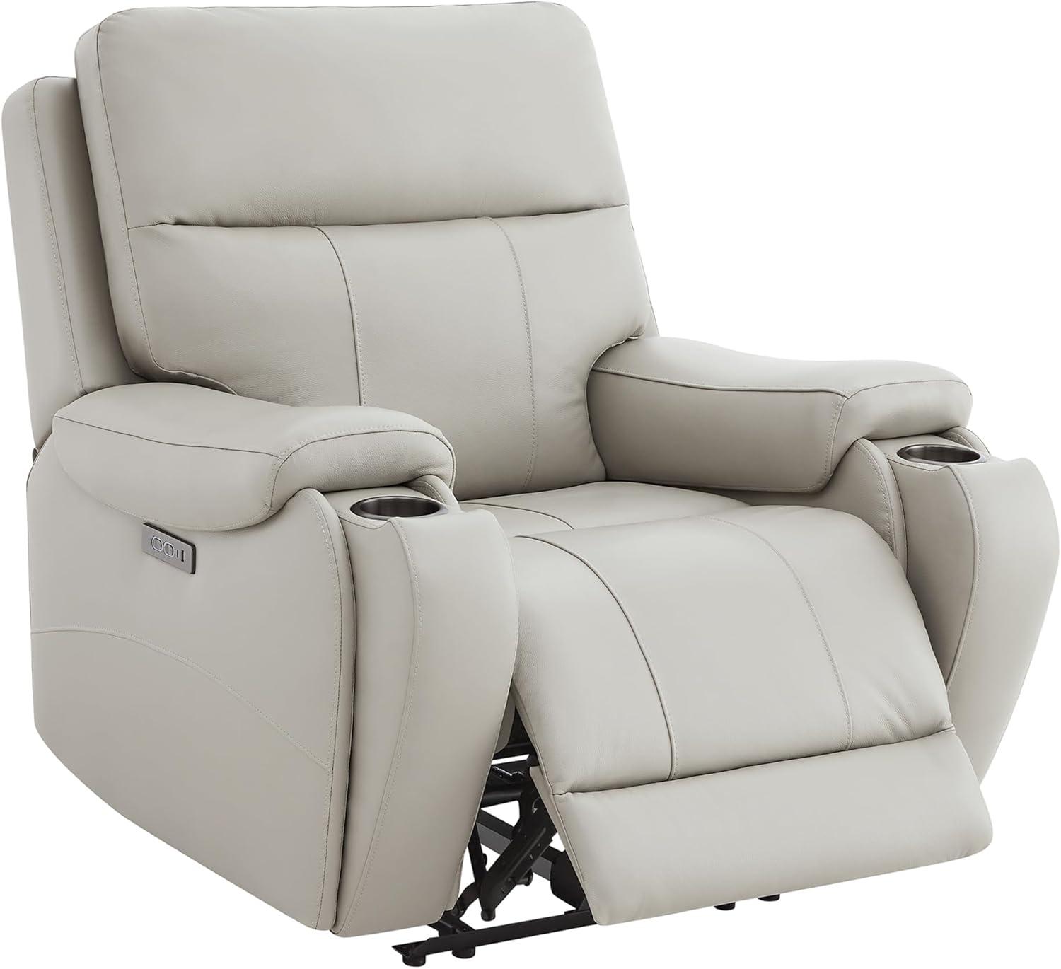 image:imageCHITA Large Power Zero Gravity Recliner Chair Genuine Leather Recliner Chair for Adults with Adjustable Power Headrest and Hidden SlideOut Cupholders USB and TypeC Ports Creamy GreyGrey