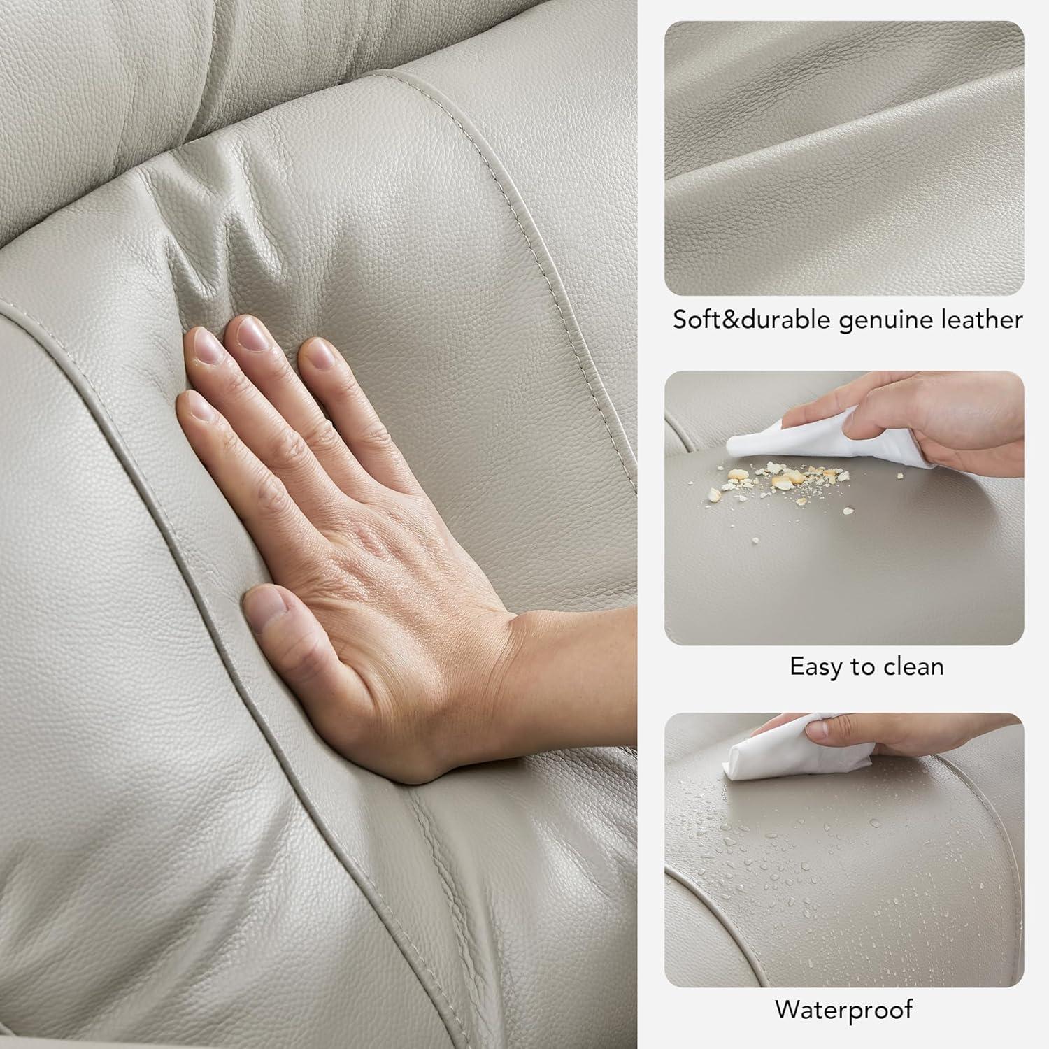 image:imageCHITA Large Power Zero Gravity Recliner Chair Genuine Leather Recliner Chair for Adults with Adjustable Power Headrest and Hidden SlideOut Cupholders USB and TypeC Ports Creamy GreyGrey