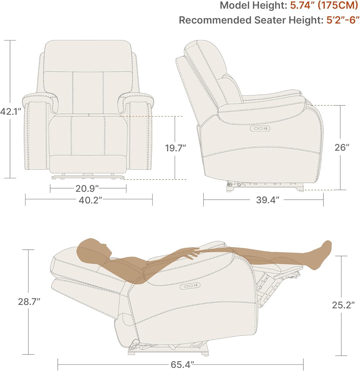 image:imageCHITA Large Power Zero Gravity Recliner Chair Genuine Leather Recliner Chair for Adults with Adjustable Power Headrest and Hidden SlideOut Cupholders USB and TypeC Ports Creamy GreySaddle