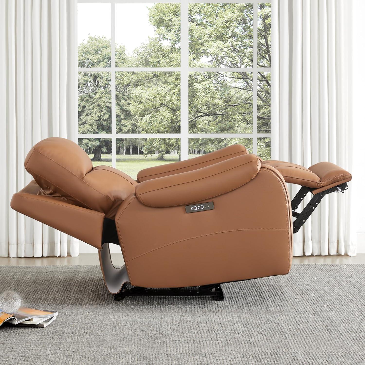 image:imageCHITA Large Power Zero Gravity Recliner Chair Genuine Leather Recliner Chair for Adults with Adjustable Power Headrest and Hidden SlideOut Cupholders USB and TypeC Ports Creamy GreySaddle