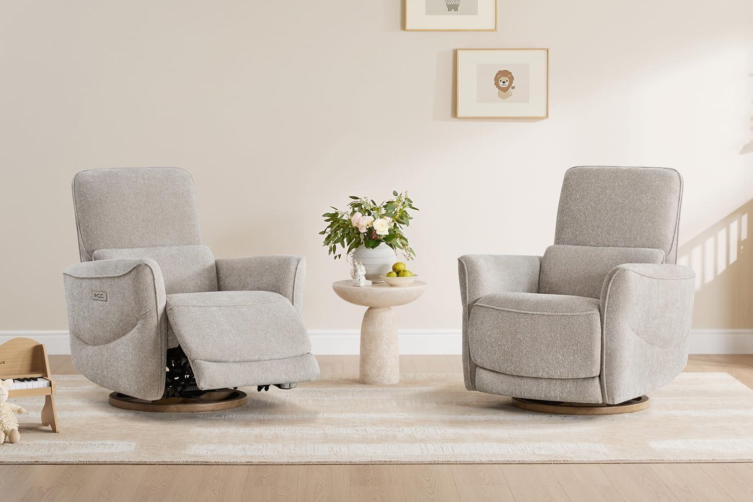 image:imageCHITA Power Nursery Rocking Chair Swivel Glider Recliner Chair with Solid Wood Base Bulitin USB amp TypeC Charging Ports for Living Room FSC Certified Moss GreenTaupe