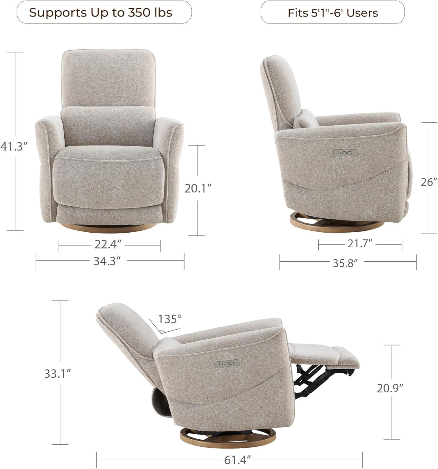 image:imageCHITA Power Nursery Rocking Chair Swivel Glider Recliner Chair with Solid Wood Base Bulitin USB amp TypeC Charging Ports for Living Room FSC Certified Moss GreenTaupe
