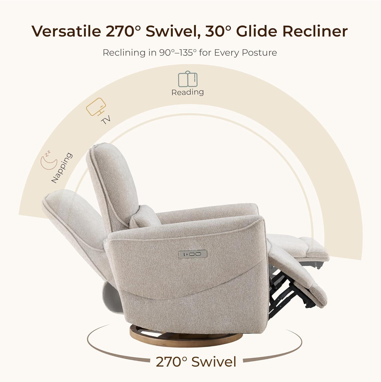 image:imageCHITA Power Nursery Rocking Chair Swivel Glider Recliner Chair with Solid Wood Base Bulitin USB amp TypeC Charging Ports for Living Room FSC Certified Moss GreenTaupe
