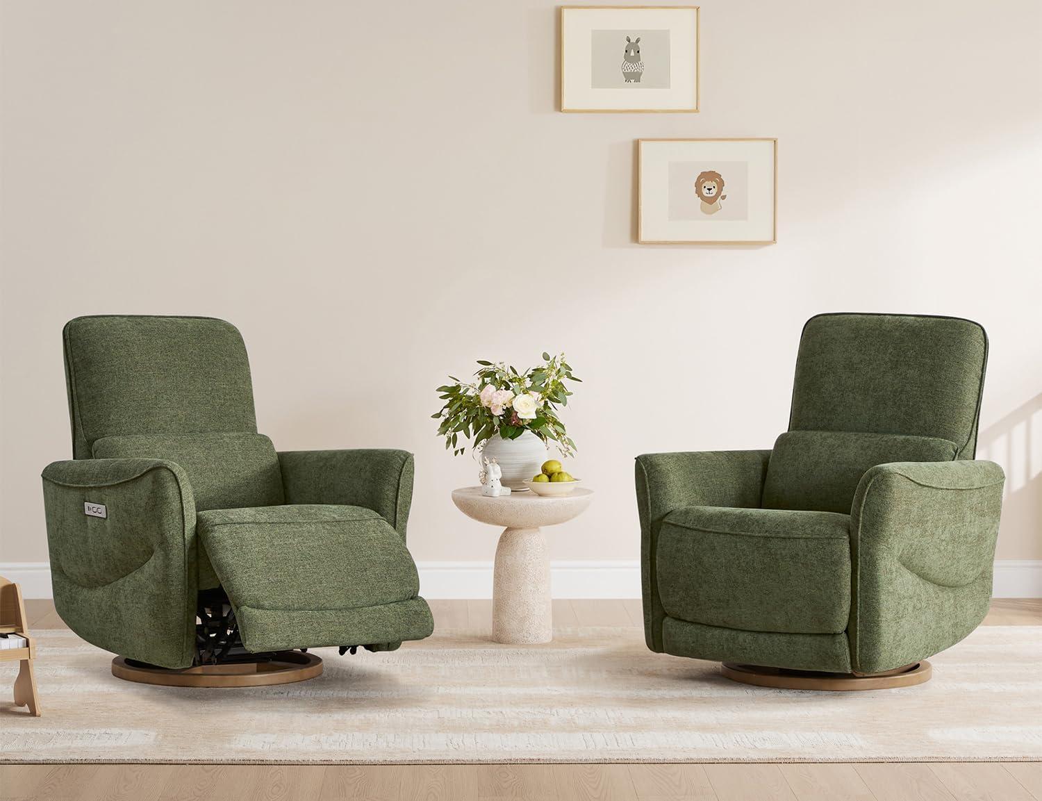 image:imageCHITA Power Nursery Rocking Chair Swivel Glider Recliner Chair with Solid Wood Base Bulitin USB amp TypeC Charging Ports for Living Room FSC Certified Moss GreenMoss Green