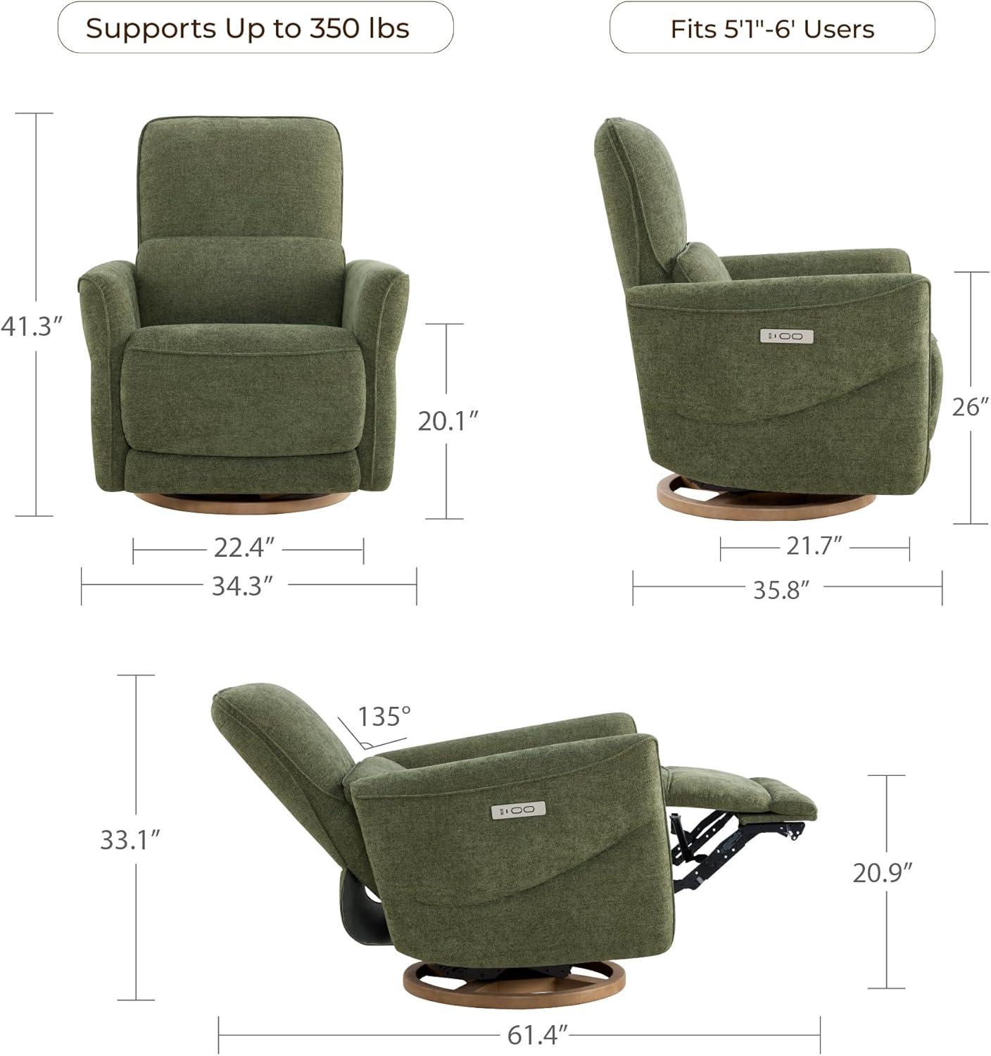 image:imageCHITA Power Nursery Rocking Chair Swivel Glider Recliner Chair with Solid Wood Base Bulitin USB amp TypeC Charging Ports for Living Room FSC Certified Moss GreenMoss Green