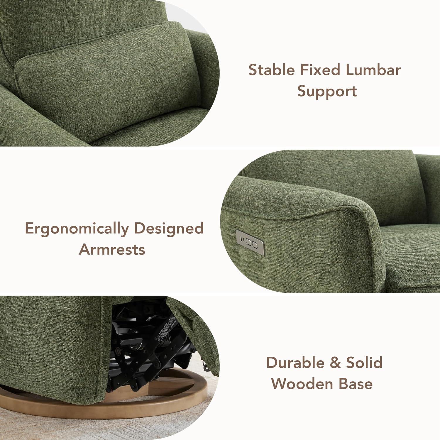 image:imageCHITA Power Nursery Rocking Chair Swivel Glider Recliner Chair with Solid Wood Base Bulitin USB amp TypeC Charging Ports for Living Room FSC Certified Moss GreenMoss Green