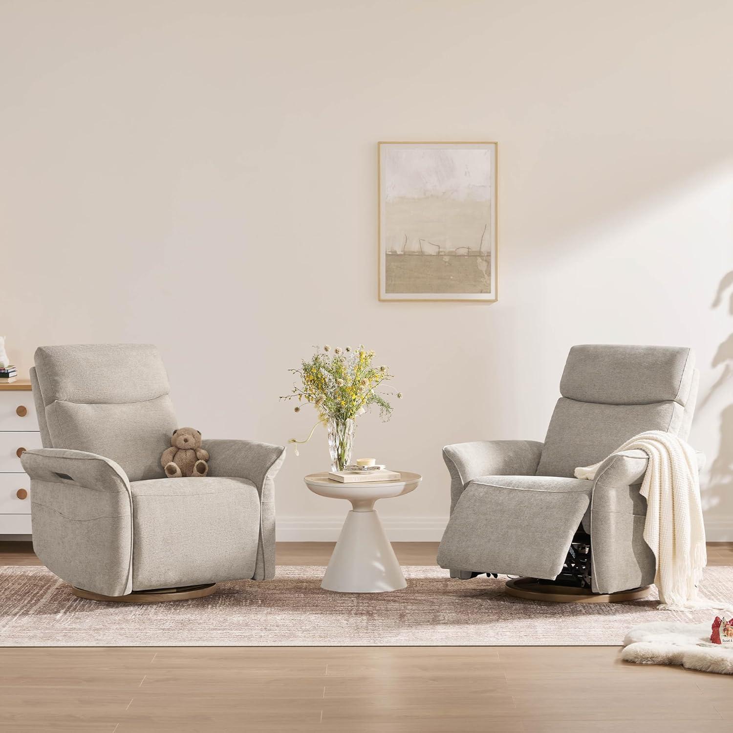 image:imageCHITA Power Recliner Chair Electric TripleMotor Swivel Glider Nursery Rocking Chair with Adjustable Power Headrest and Lumbar Support Solid Wood Base LinenKhaki