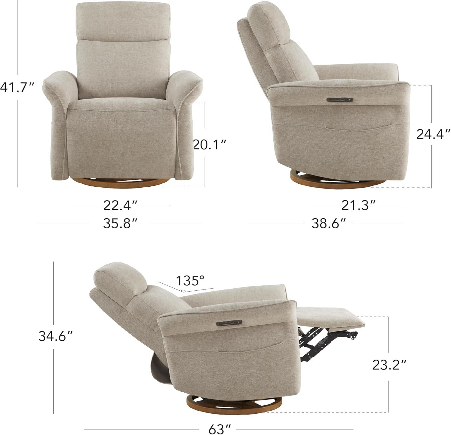 image:imageCHITA Power Recliner Chair Electric TripleMotor Swivel Glider Nursery Rocking Chair with Adjustable Power Headrest and Lumbar Support Solid Wood Base LinenKhaki