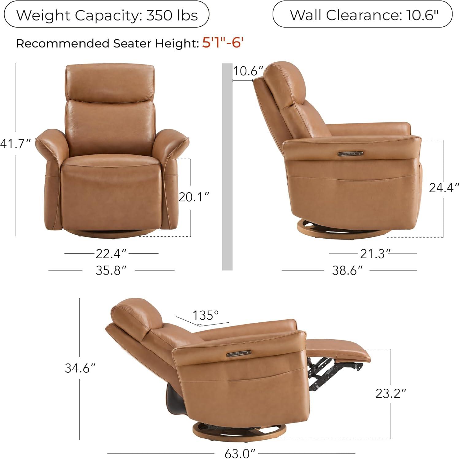 image:imageCHITA Power Recliner Chair Electric TripleMotor Swivel Glider Nursery Rocking Chair with Adjustable Power Headrest and Lumbar Support Solid Wood Base LinenGenuine Leathersaddle Brown