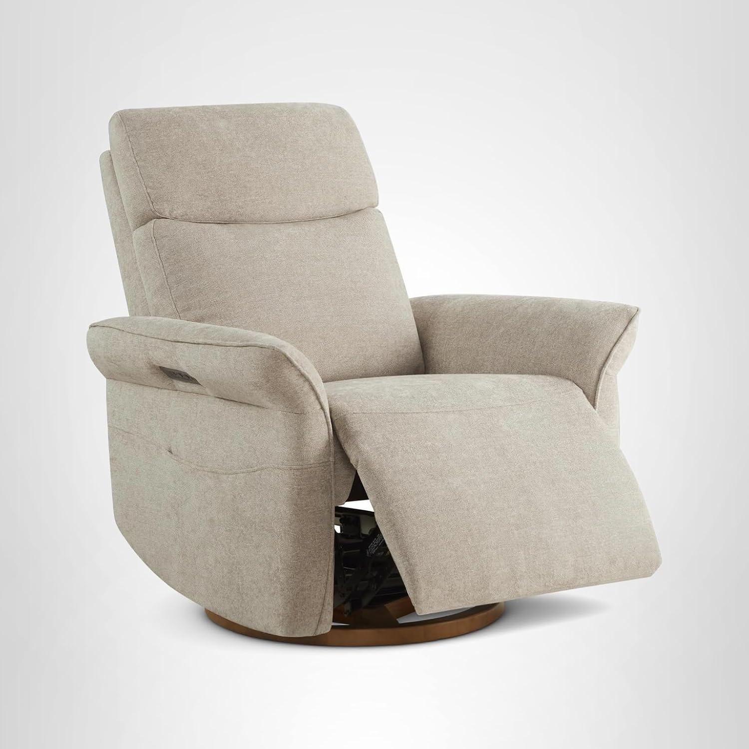 image:imageCHITA Power Recliner Chair Electric TripleMotor Swivel Glider Nursery Rocking Chair with Adjustable Power Headrest and Lumbar Support Solid Wood Base LinenKhaki