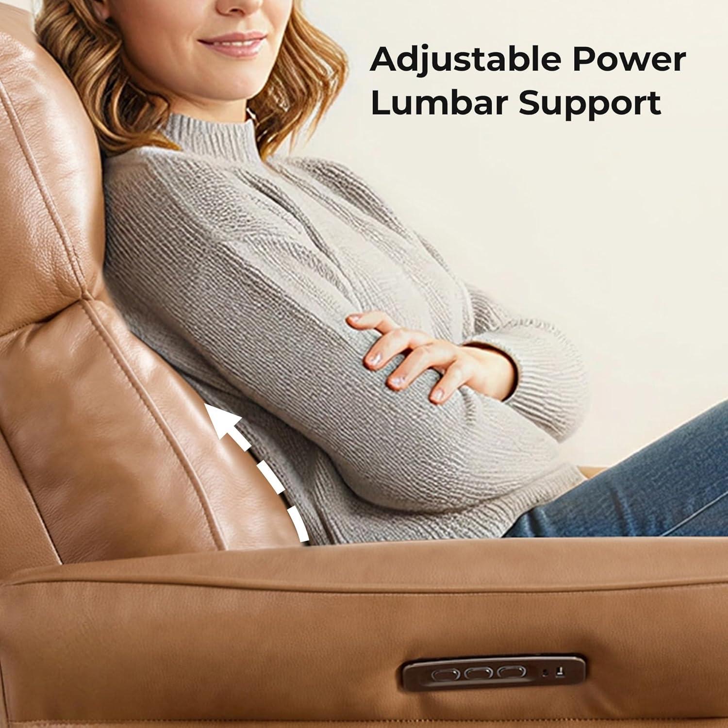 image:imageCHITA Power Recliner Chair Electric TripleMotor Swivel Glider Nursery Rocking Chair with Adjustable Power Headrest and Lumbar Support Solid Wood Base LinenGenuine Leathersaddle Brown