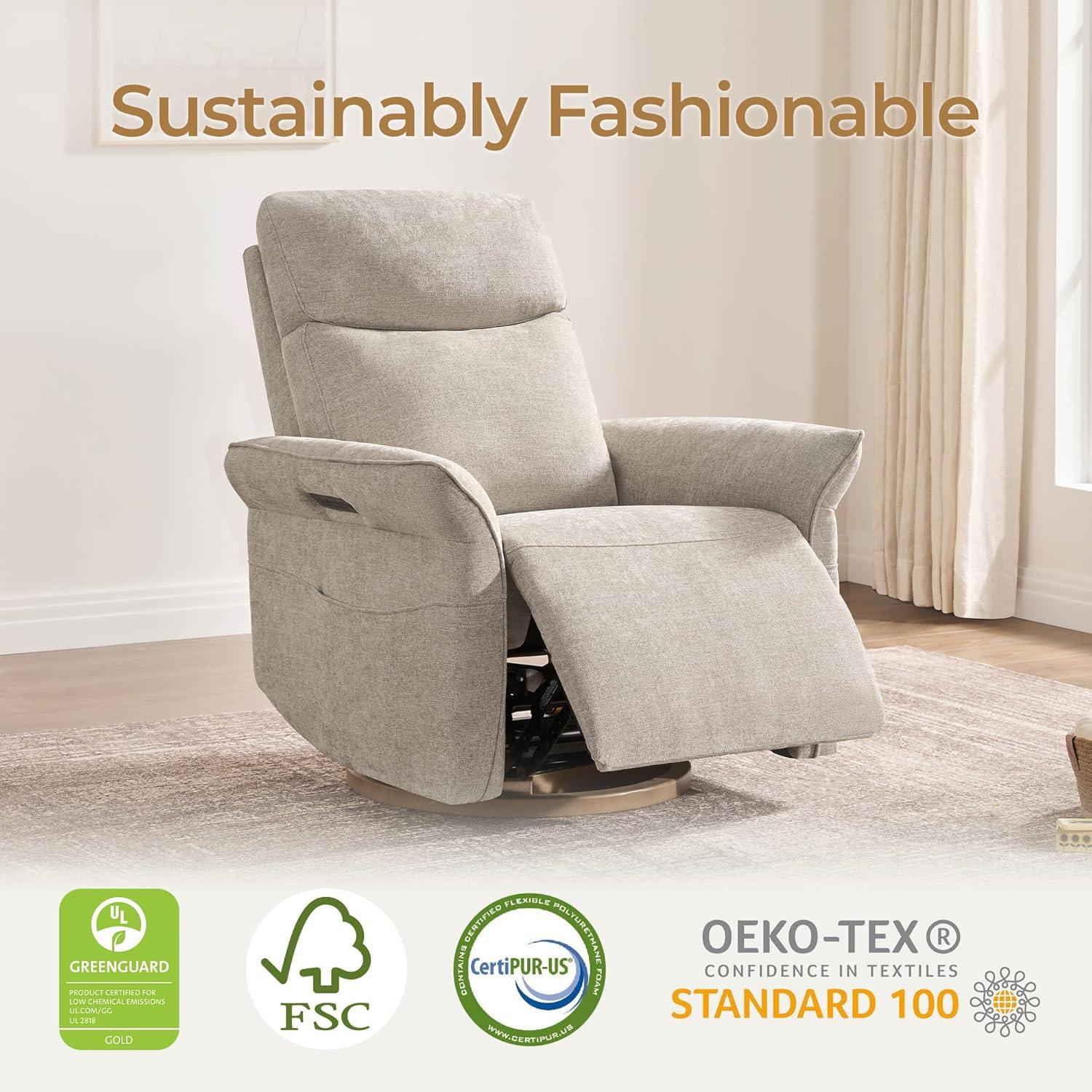 image:imageCHITA Power Recliner Chair Electric TripleMotor Swivel Glider Nursery Rocking Chair with Adjustable Power Headrest and Lumbar Support Solid Wood Base LinenKhaki