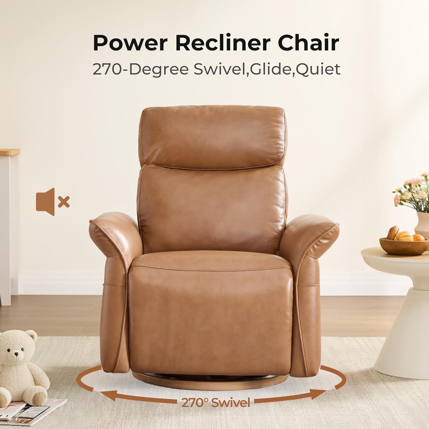 image:imageCHITA Power Recliner Chair Electric TripleMotor Swivel Glider Nursery Rocking Chair with Adjustable Power Headrest and Lumbar Support Solid Wood Base LinenGenuine Leathersaddle Brown