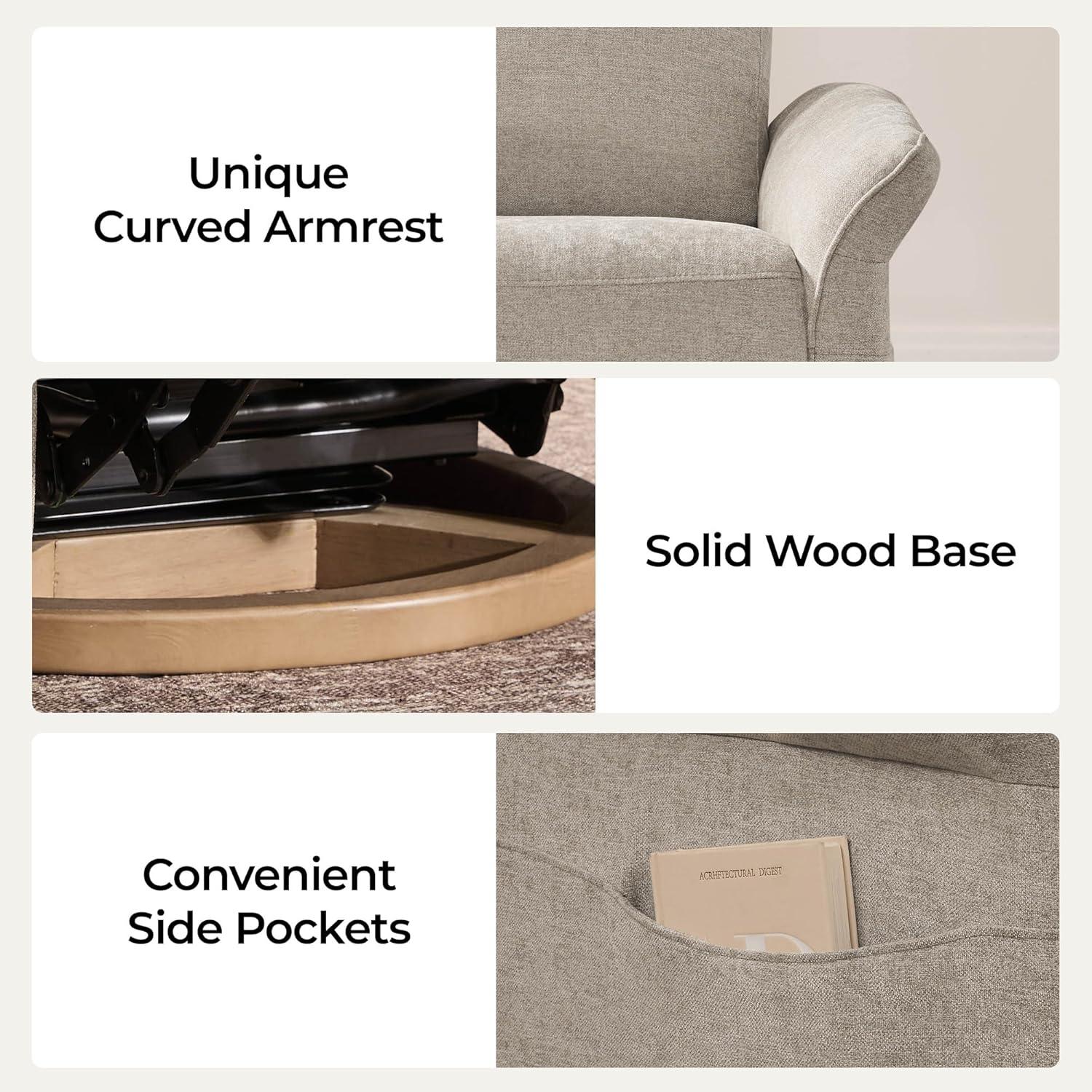 image:imageCHITA Power Recliner Chair Electric TripleMotor Swivel Glider Nursery Rocking Chair with Adjustable Power Headrest and Lumbar Support Solid Wood Base LinenKhaki