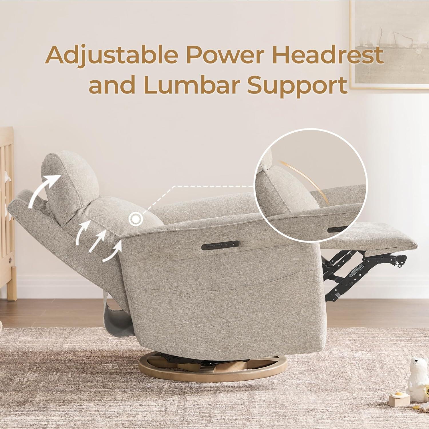 image:imageCHITA Power Recliner Chair Electric TripleMotor Swivel Glider Nursery Rocking Chair with Adjustable Power Headrest and Lumbar Support Solid Wood Base LinenKhaki