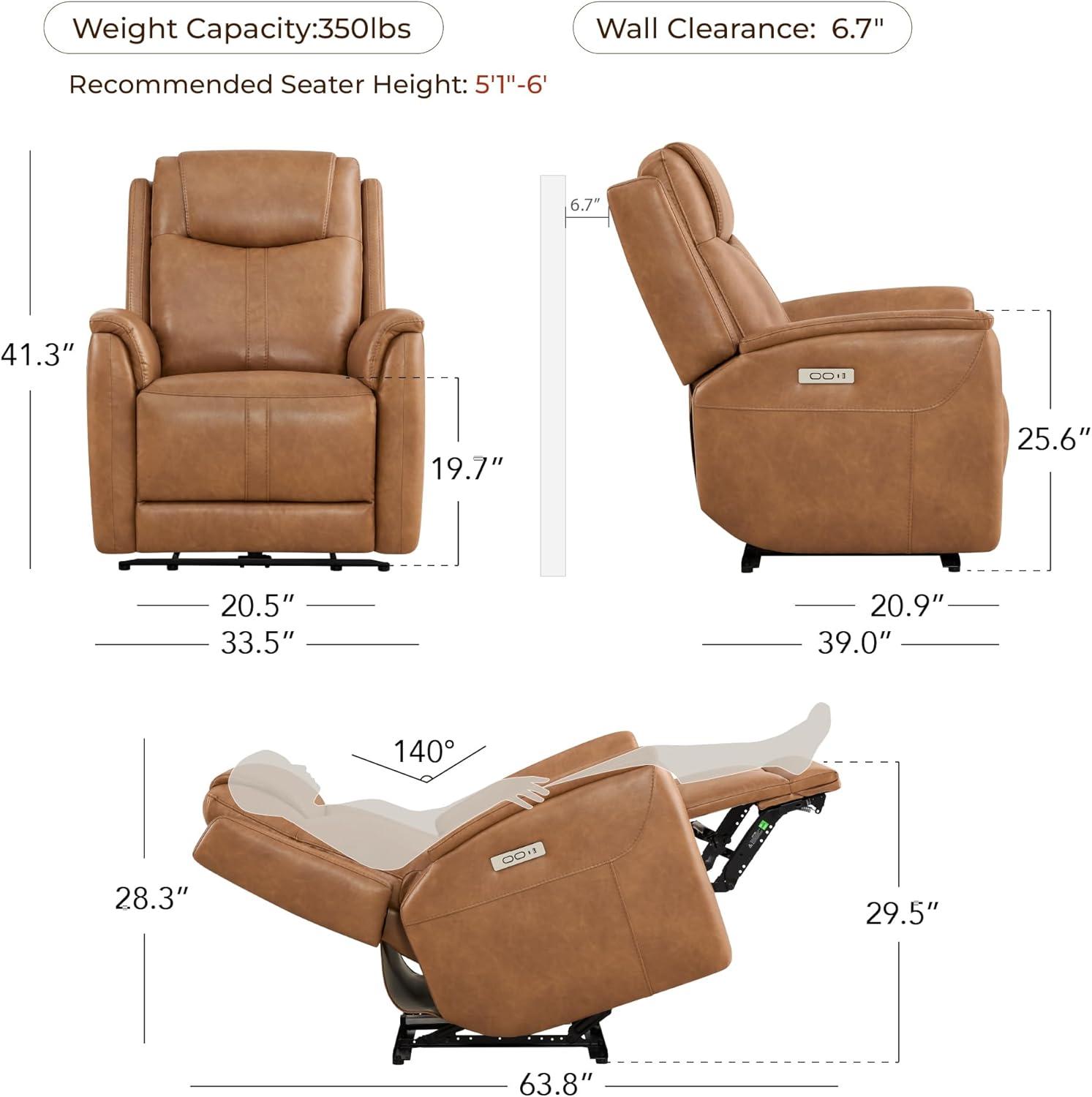 image:imageCHITA Power Recliner Chairs for Adults Electric Leather Super Zero Gravity Recliner with USB amp TypeC Charging Ports for Living Room Bedroom amp Home Theater Relaxation Faux Leather in ChocolateCamel