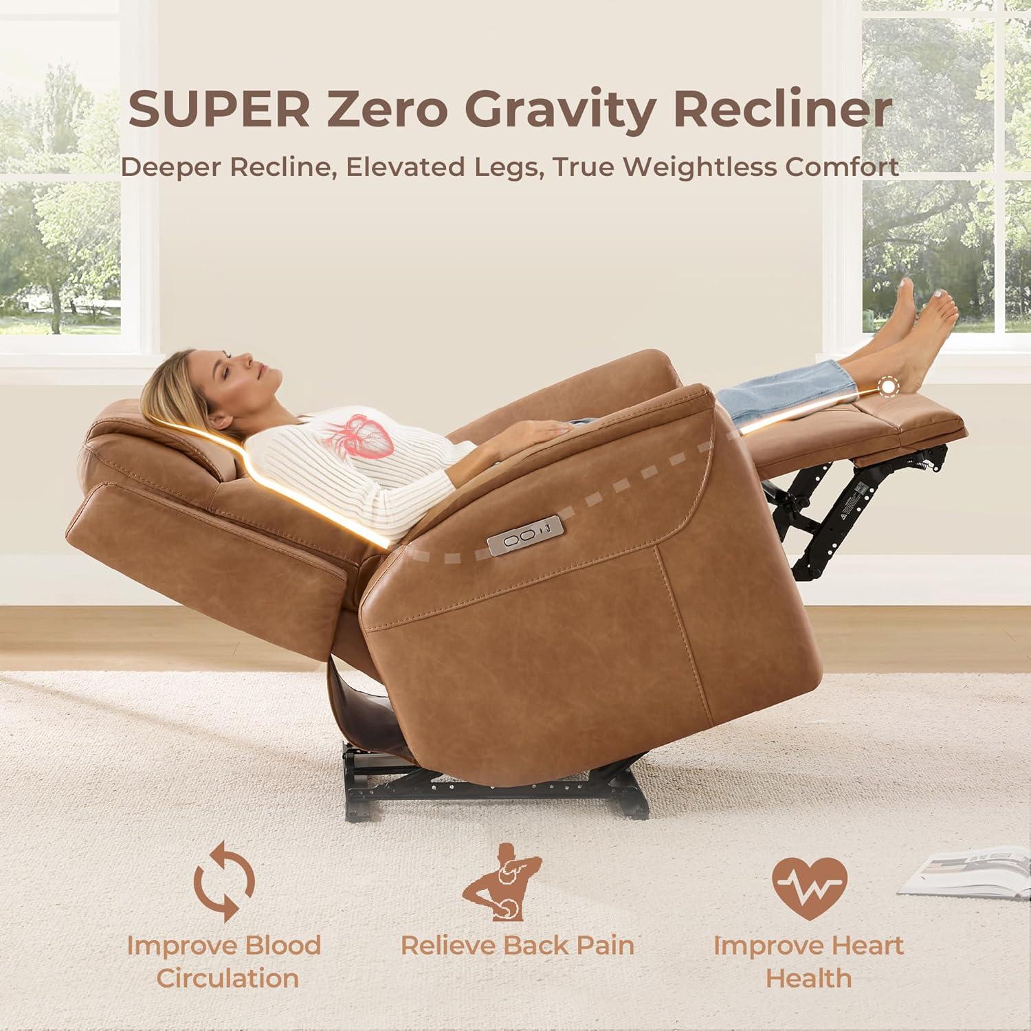 image:imageCHITA Power Recliner Chairs for Adults Electric Leather Super Zero Gravity Recliner with USB amp TypeC Charging Ports for Living Room Bedroom amp Home Theater Relaxation Faux Leather in ChocolateCamel