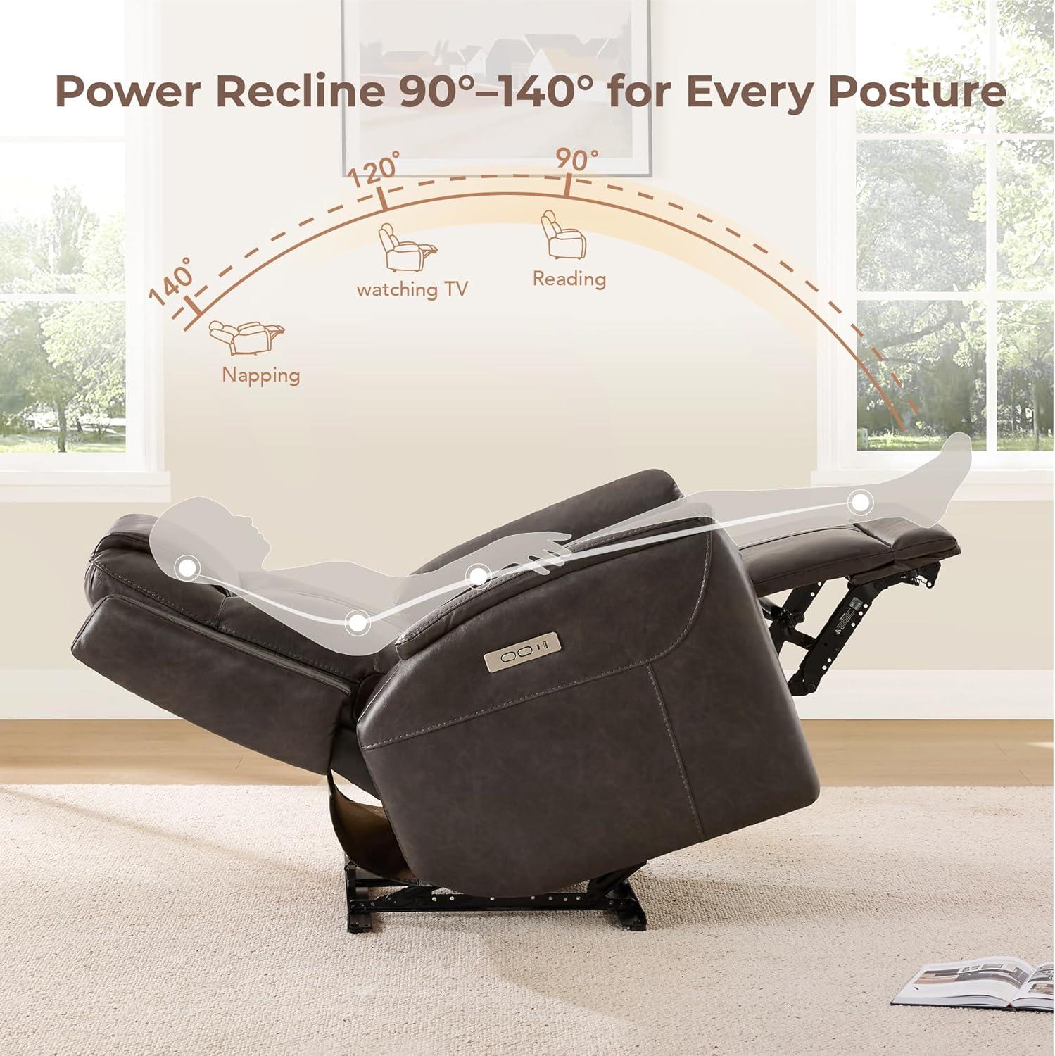 image:imageCHITA Power Recliner Chairs for Adults Electric Leather Super Zero Gravity Recliner with USB amp TypeC Charging Ports for Living Room Bedroom amp Home Theater Relaxation Faux Leather in ChocolateChocolate