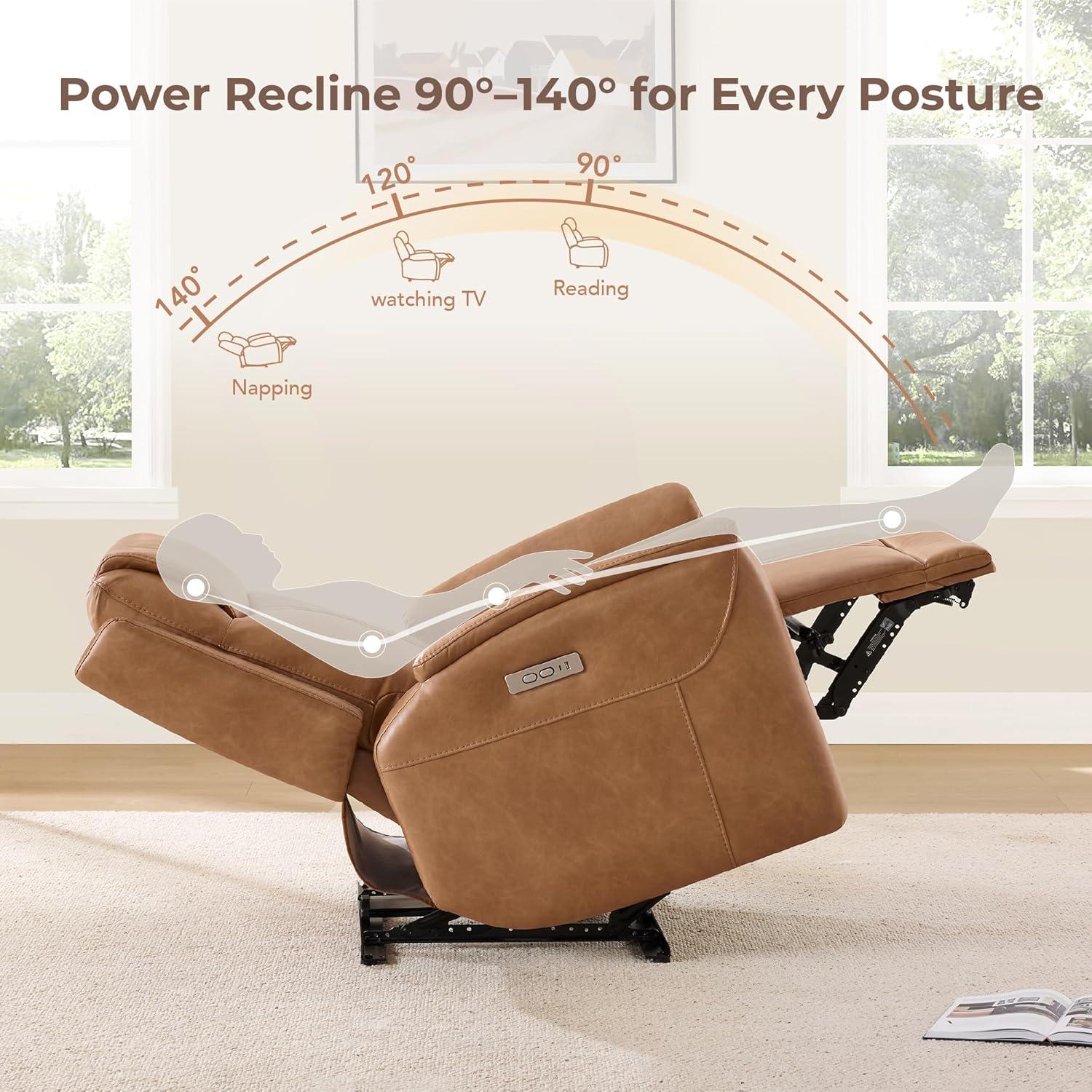 image:imageCHITA Power Recliner Chairs for Adults Electric Leather Super Zero Gravity Recliner with USB amp TypeC Charging Ports for Living Room Bedroom amp Home Theater Relaxation Faux Leather in ChocolateCamel