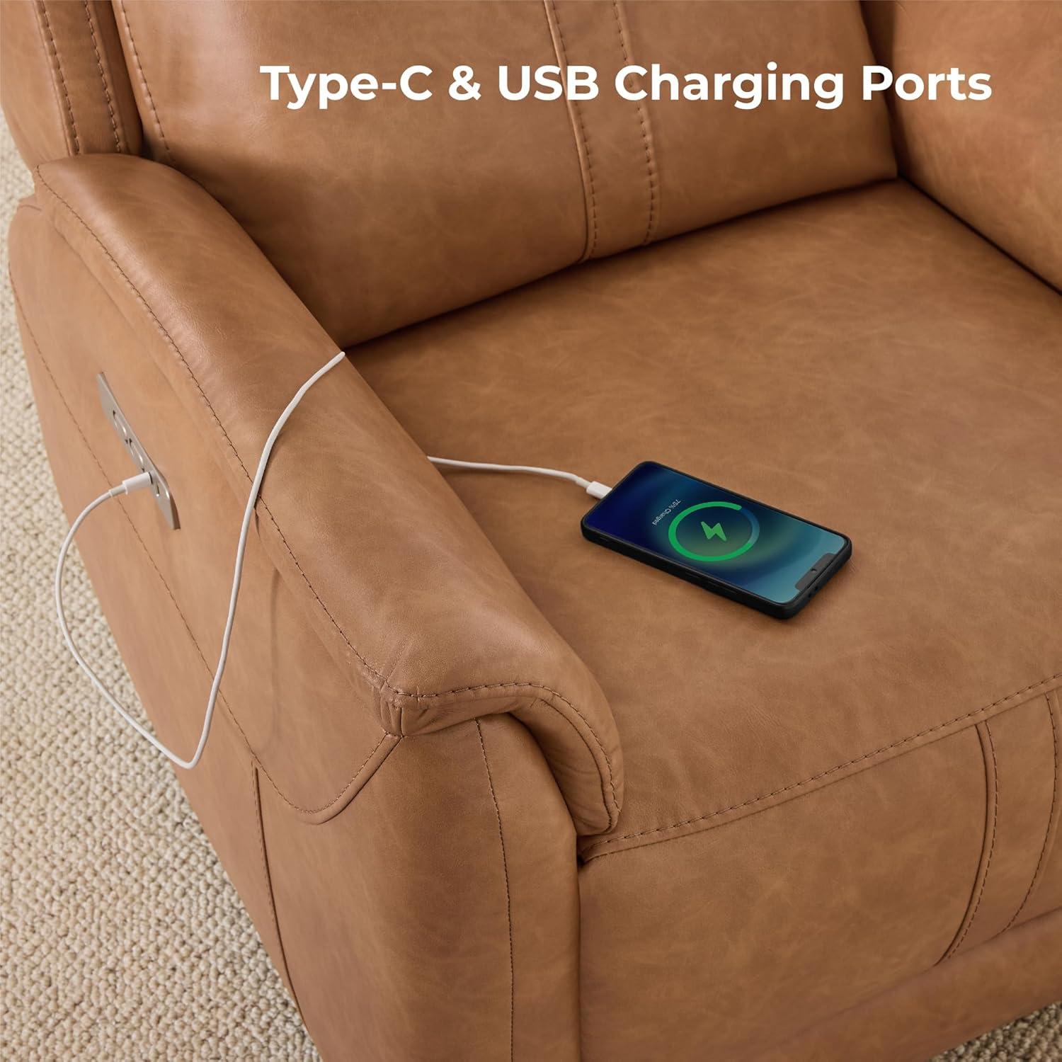 image:imageCHITA Power Recliner Chairs for Adults Electric Leather Super Zero Gravity Recliner with USB amp TypeC Charging Ports for Living Room Bedroom amp Home Theater Relaxation Faux Leather in ChocolateCamel