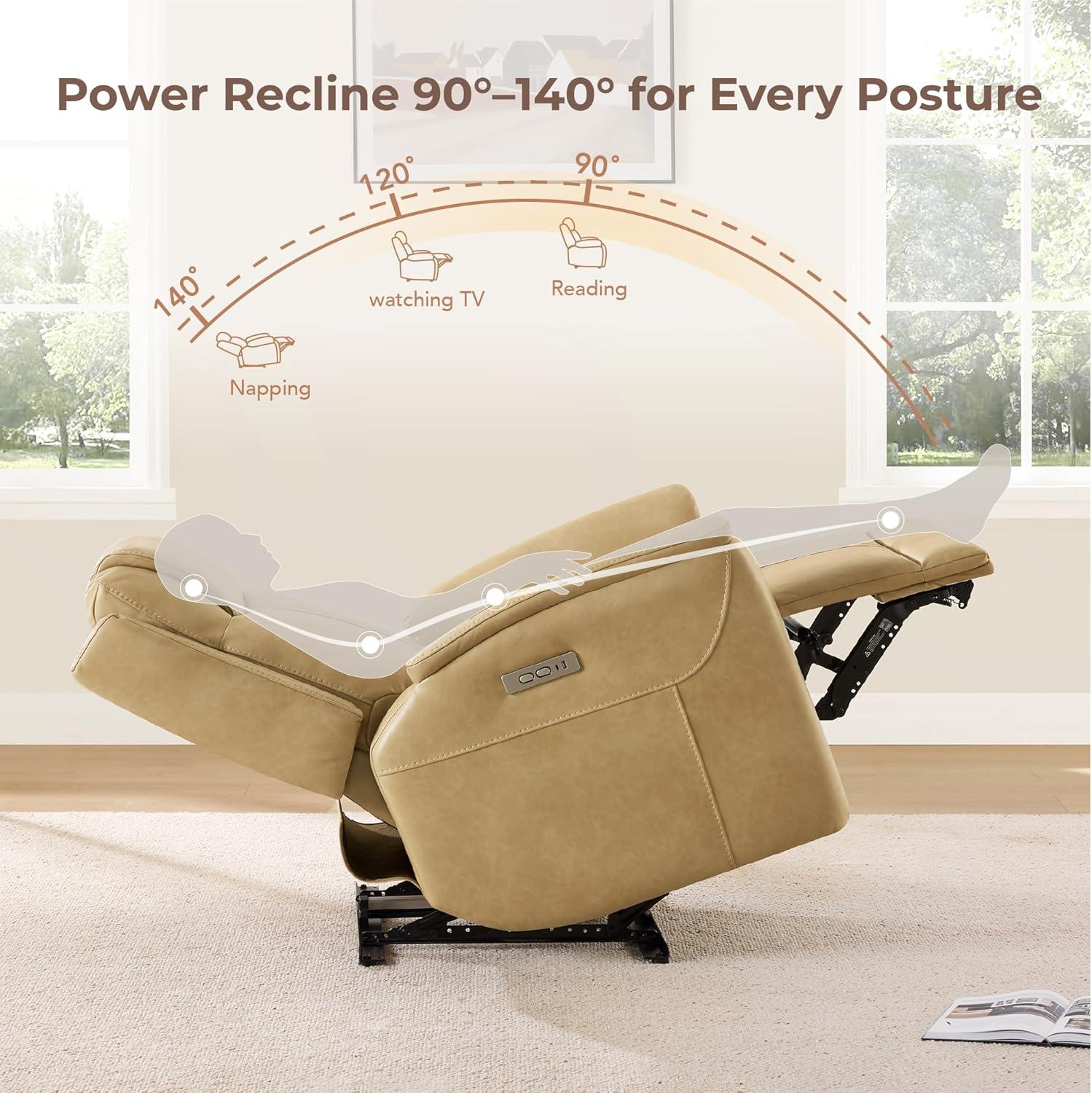 image:imageCHITA Power Recliner Chairs for Adults Electric Leather Super Zero Gravity Recliner with USB amp TypeC Charging Ports for Living Room Bedroom amp Home Theater Relaxation Faux Leather in ChocolateTan