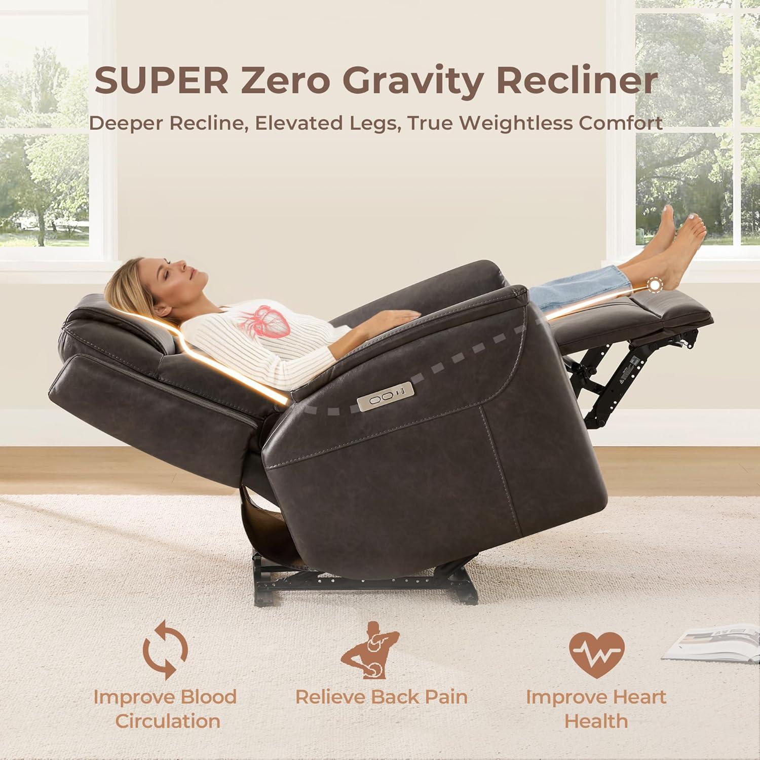 image:imageCHITA Power Recliner Chairs for Adults Electric Leather Super Zero Gravity Recliner with USB amp TypeC Charging Ports for Living Room Bedroom amp Home Theater Relaxation Faux Leather in ChocolateChocolate