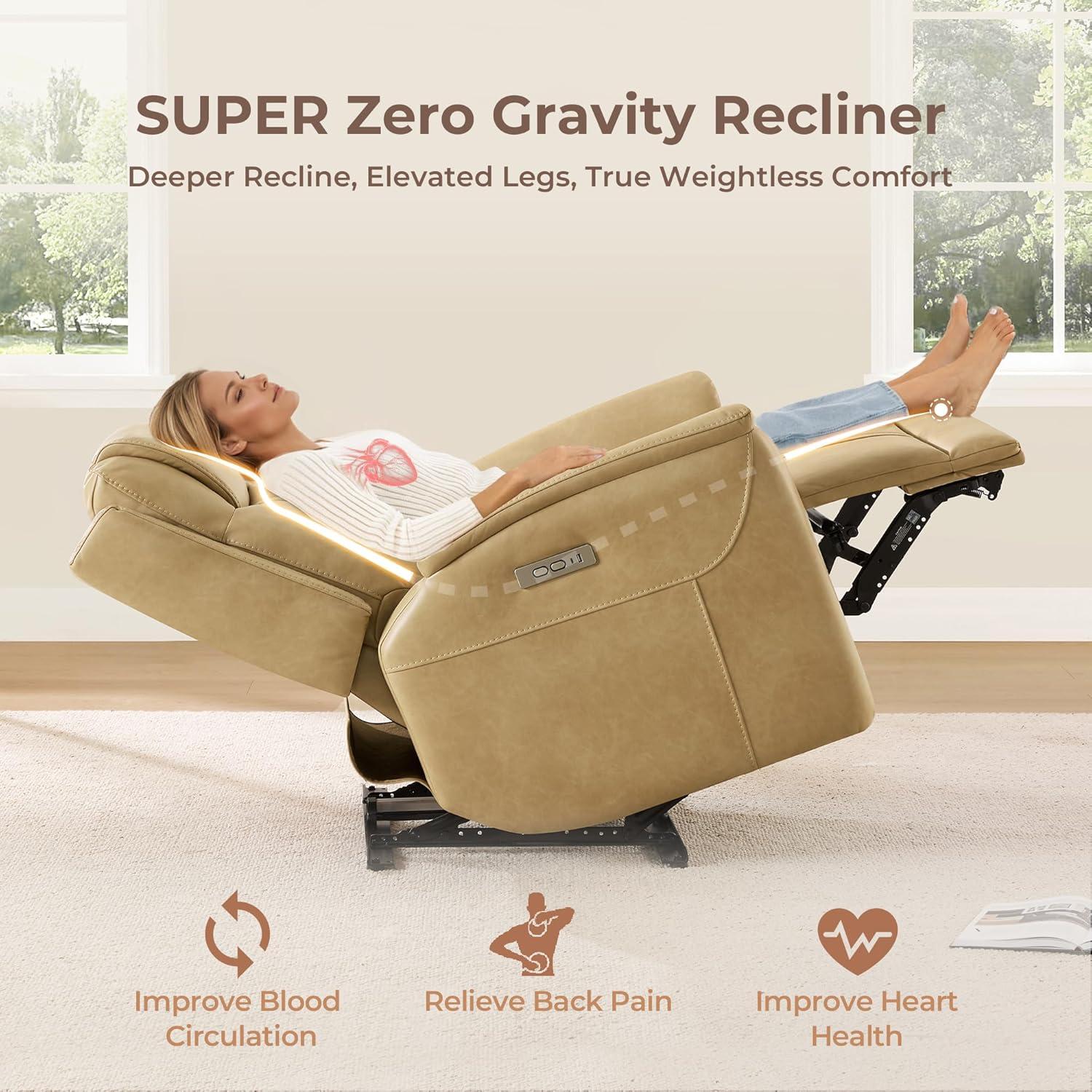 image:imageCHITA Power Recliner Chairs for Adults Electric Leather Super Zero Gravity Recliner with USB amp TypeC Charging Ports for Living Room Bedroom amp Home Theater Relaxation Faux Leather in ChocolateTan
