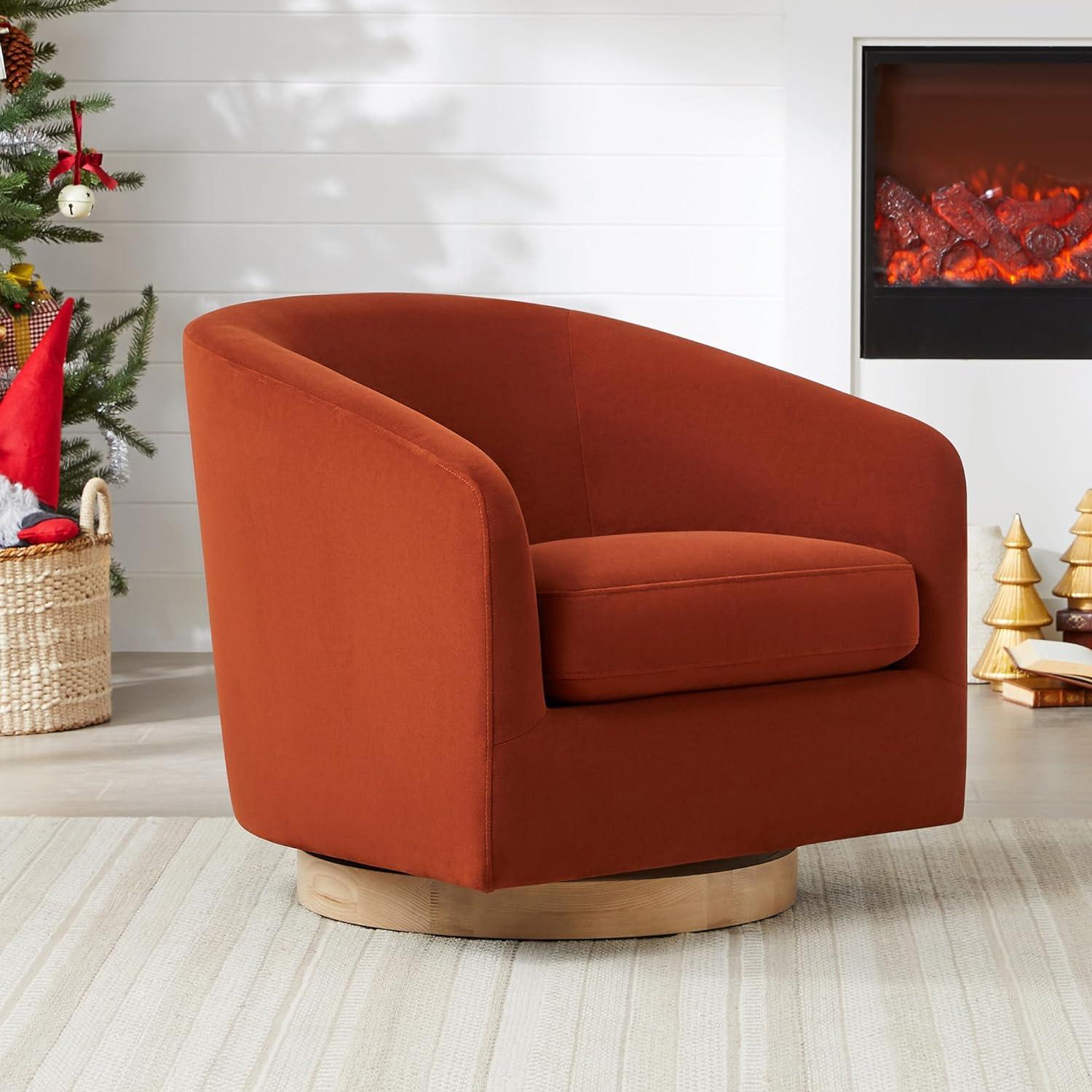image:imageCHITA Swivel Accent Chair FSC Certified Upholstered Fabric Barrel Chair for Living Room Fully Assembled Flax BeigeBurnt Orange