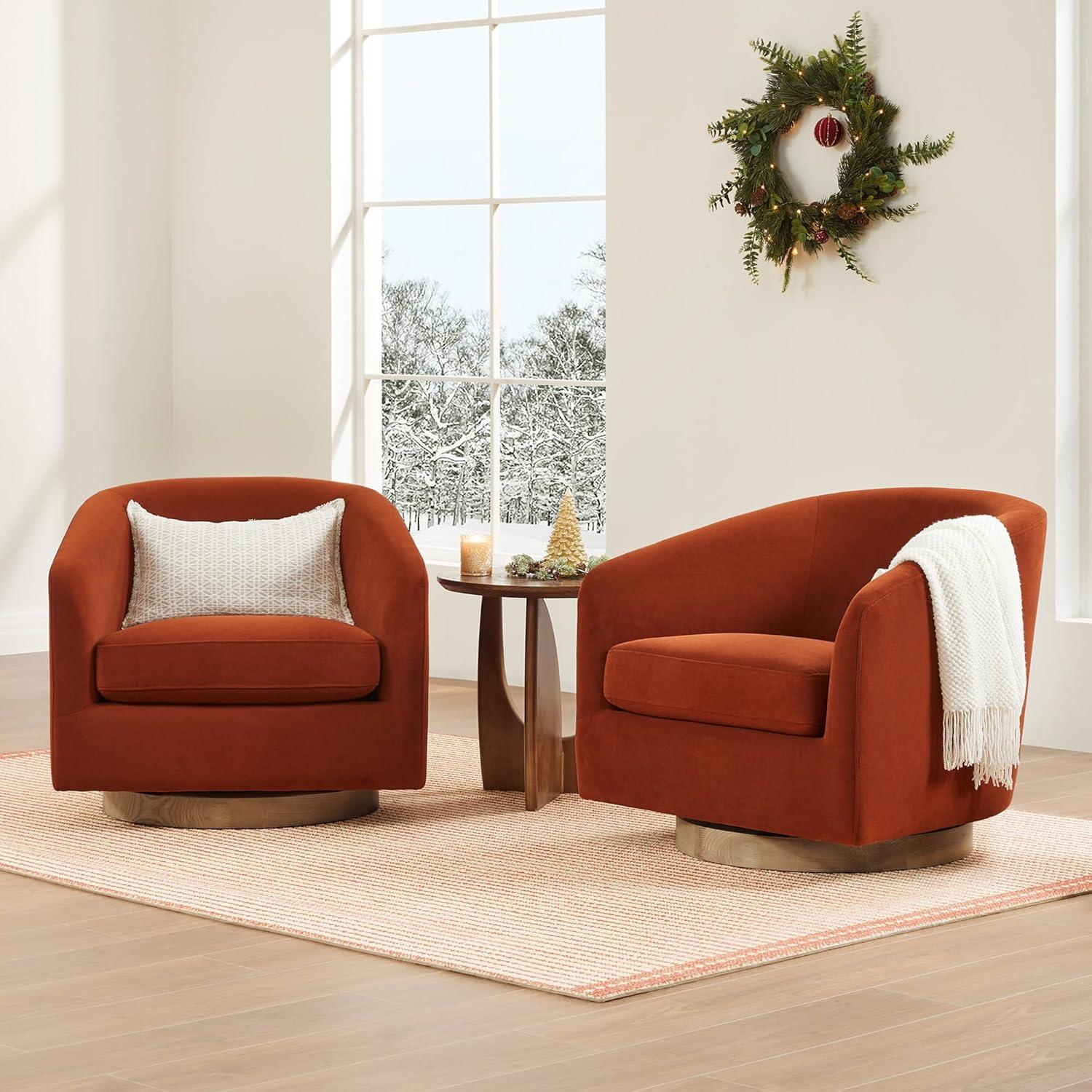 image:imageCHITA Swivel Accent Chair FSC Certified Upholstered Fabric Barrel Chair for Living Room Fully Assembled Flax BeigeBurnt Orange
