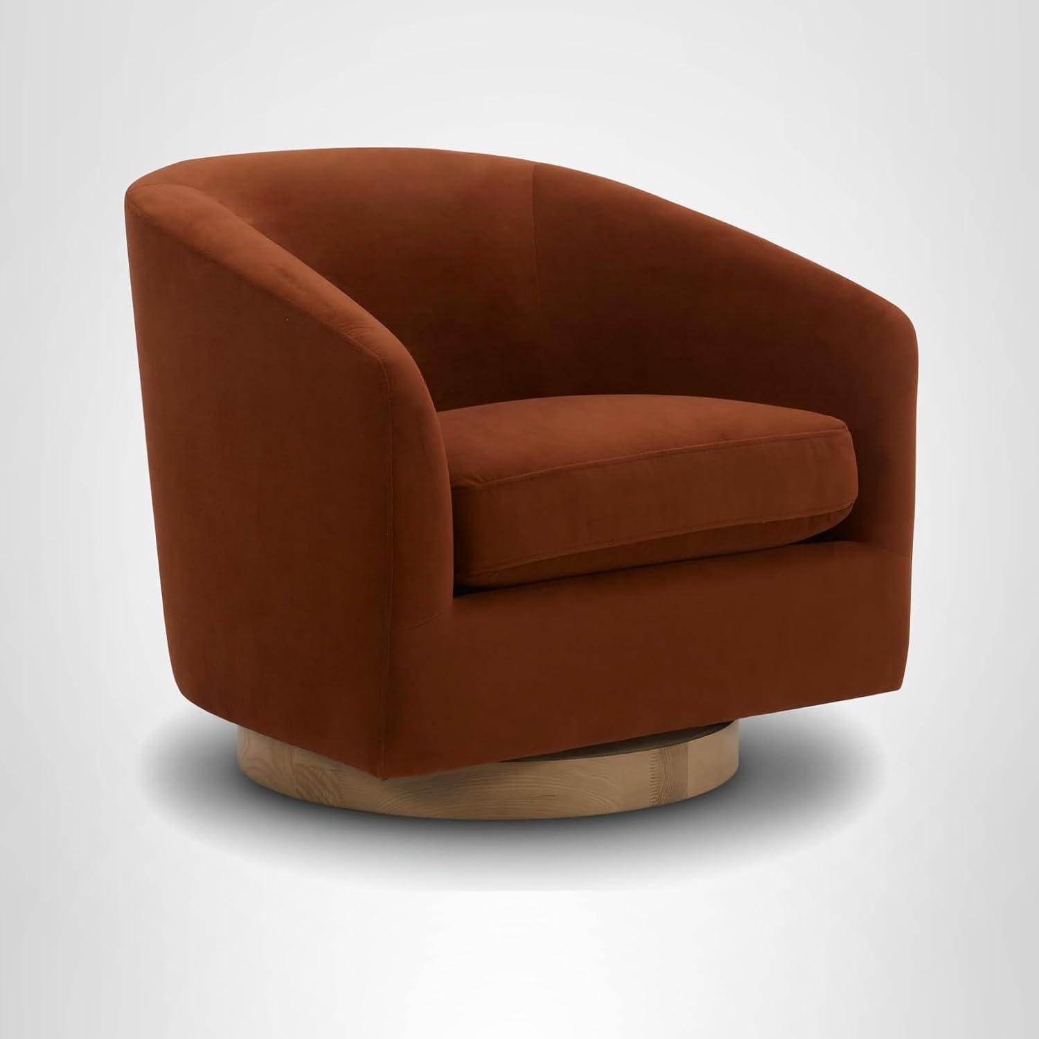 image:imageCHITA Swivel Accent Chair FSC Certified Upholstered Fabric Barrel Chair for Living Room Fully Assembled Flax BeigeBurnt Orange