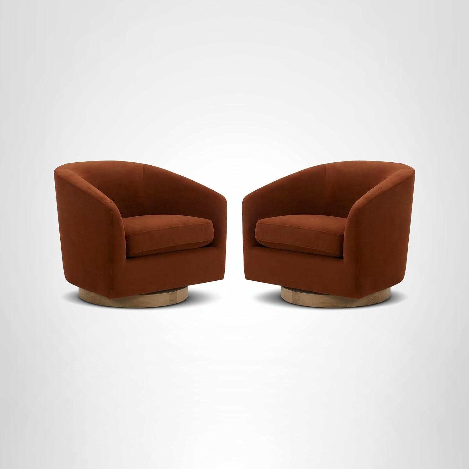 image:imageCHITA Swivel Accent Chair FSC Certified Upholstered Fabric Barrel Chair for Living Room Fully Assembled Flax BeigeBurnt Orange