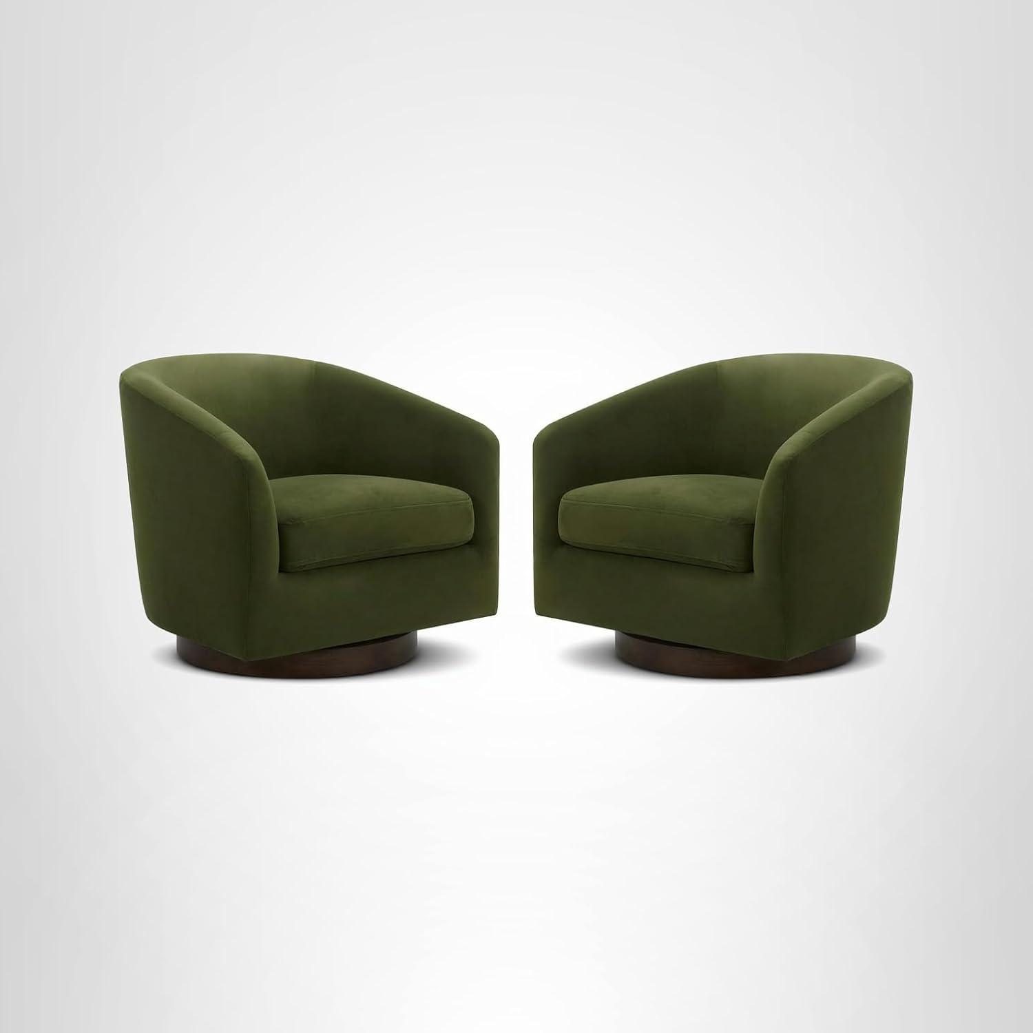 image:imageCHITA Swivel Accent Chair FSC Certified Upholstered Fabric Barrel Chair for Living Room Fully Assembled Flax BeigeForest Green
